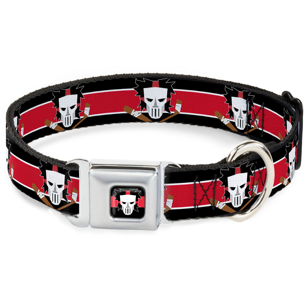 Casey Jones Head/Stripe Black/Red/White Seatbelt Buckle Collar - Casey Jones Baseball & Hockey Stick CLOSE-UP Stripe Black/White/Red Seatbelt Buckle Collars Teenage Mutant Ninja Turtles