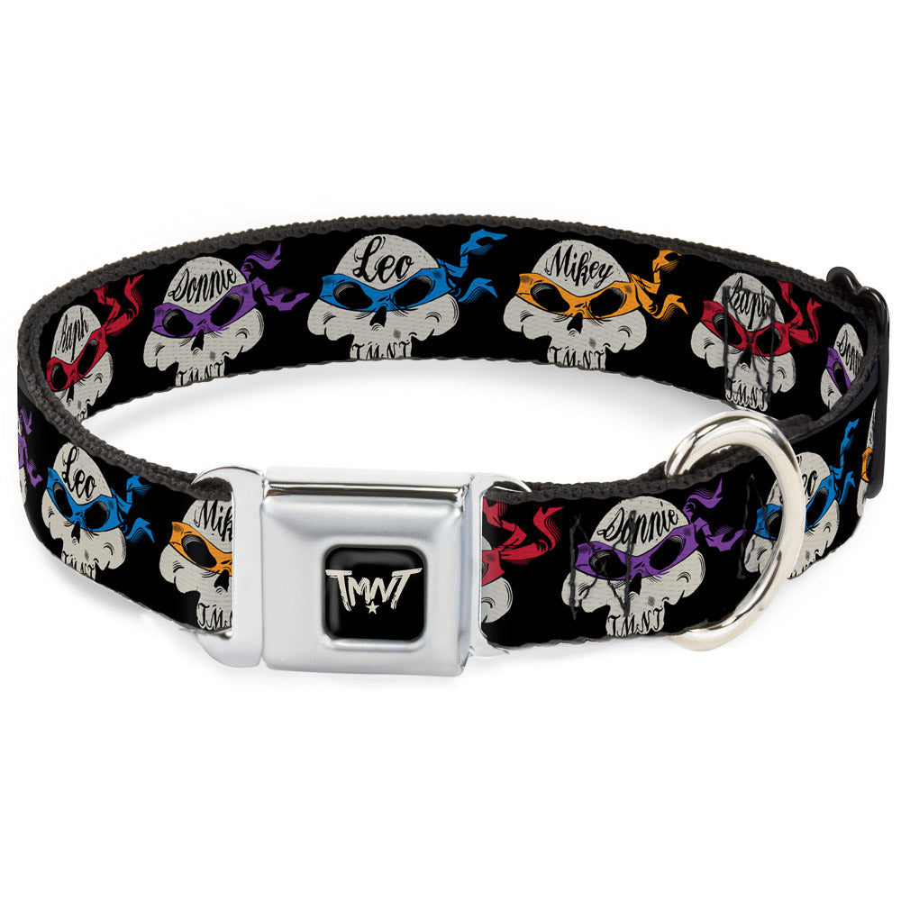 Road Rebel TMNT Logo Black/Gray Seatbelt Buckle Collar - TMNT 4-Turtle Road Rebel Skulls Black Seatbelt Buckle Collars Teenage Mutant Ninja Turtles