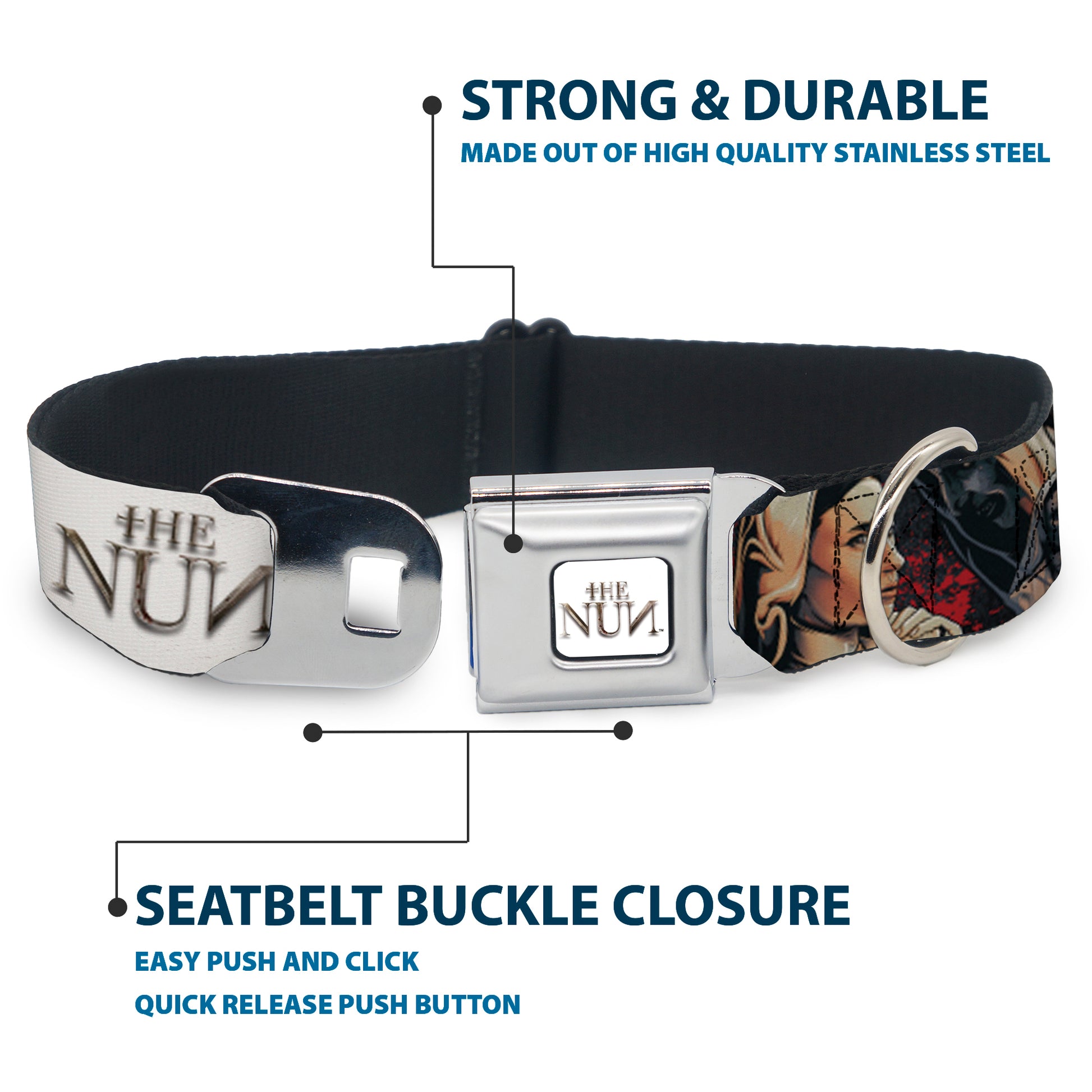 THE NUN Text Logo Full Color White/Grays Seatbelt Buckle Collar - THE NUN Sister Irene Poses Collage Seatbelt Buckle Collars The Nun