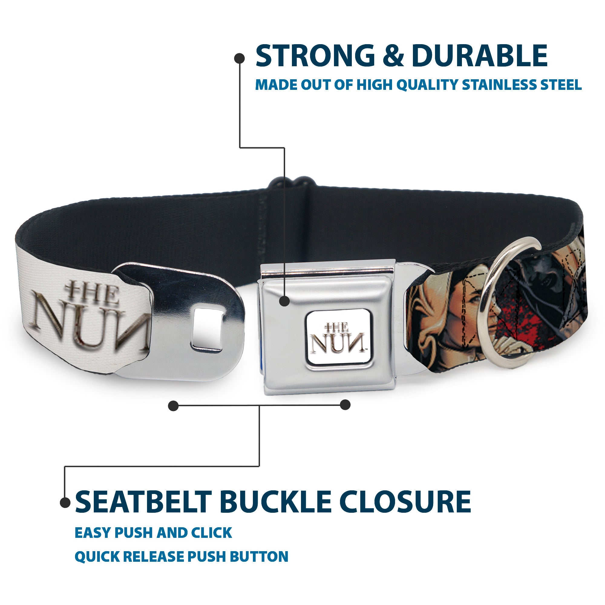 THE NUN Text Logo Full Color White/Grays Seatbelt Buckle Collar - THE NUN Sister Irene Poses Collage Seatbelt Buckle Collars The Nun