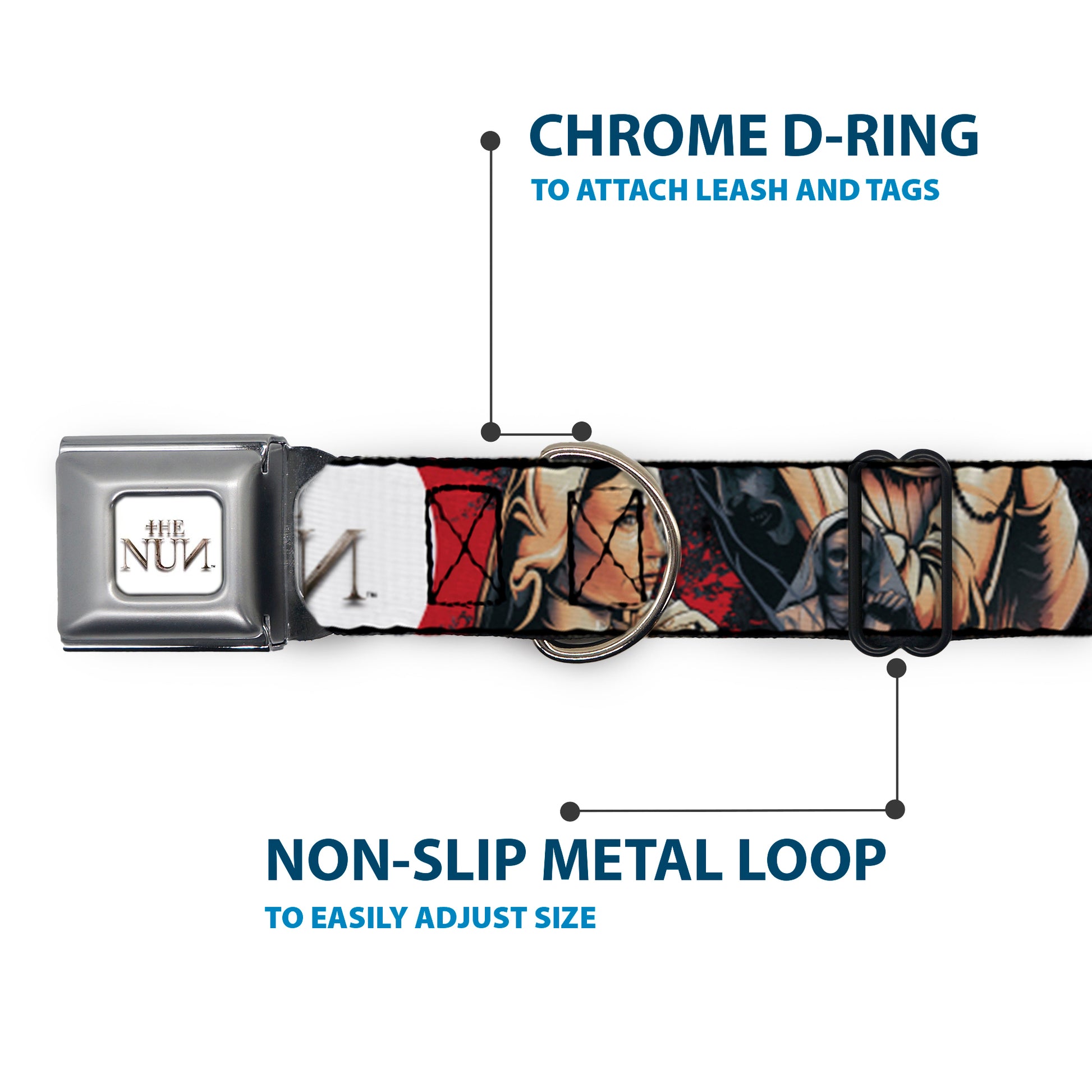 THE NUN Text Logo Full Color White/Grays Seatbelt Buckle Collar - THE NUN Sister Irene Poses Collage Seatbelt Buckle Collars The Nun