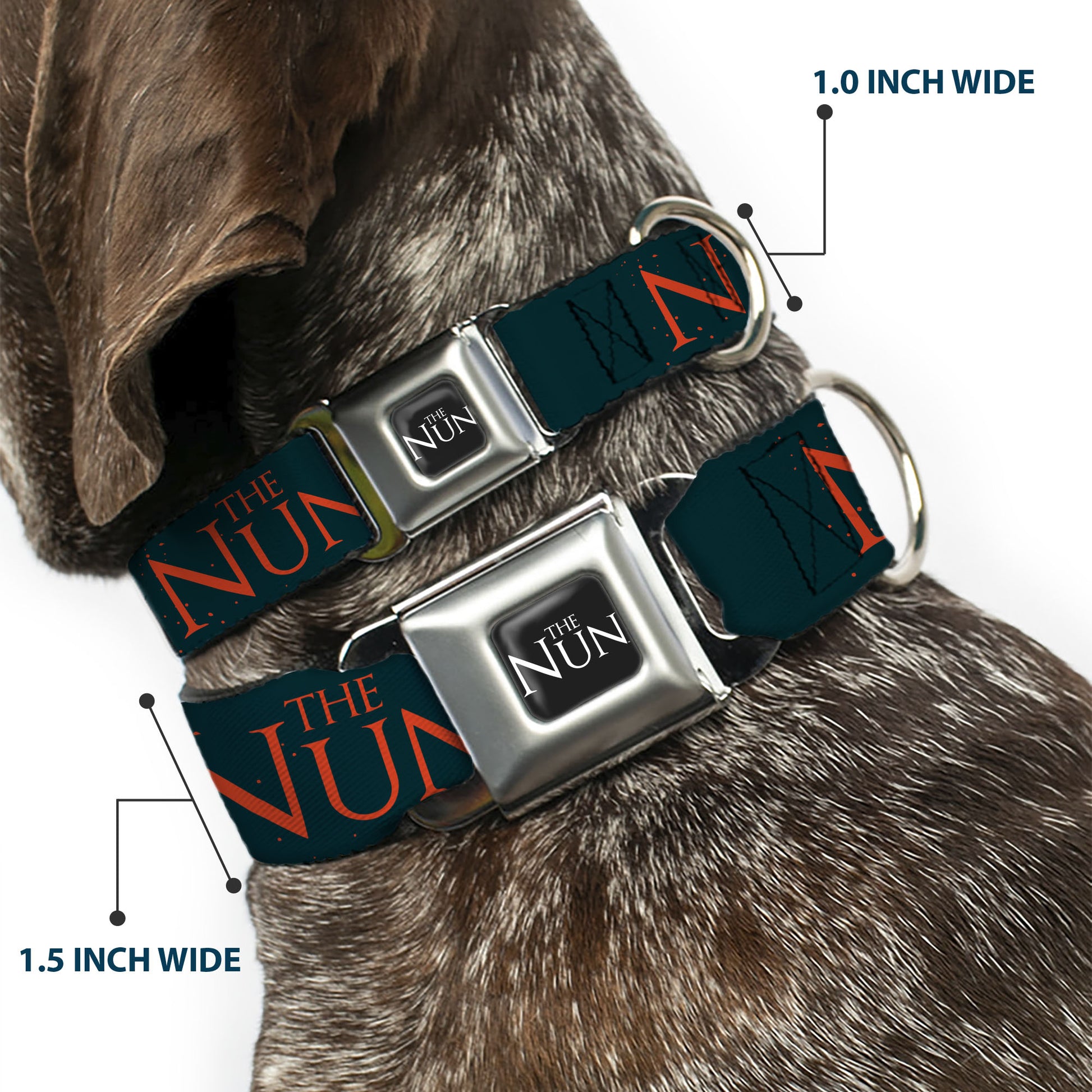 THE NUN Title Logo Full Color Black/White Seatbelt Buckle Collar - THE NUN Demon Nun Valak Pose Blocks and Title Logo Blue/Red/White Seatbelt Buckle Collars The Nun