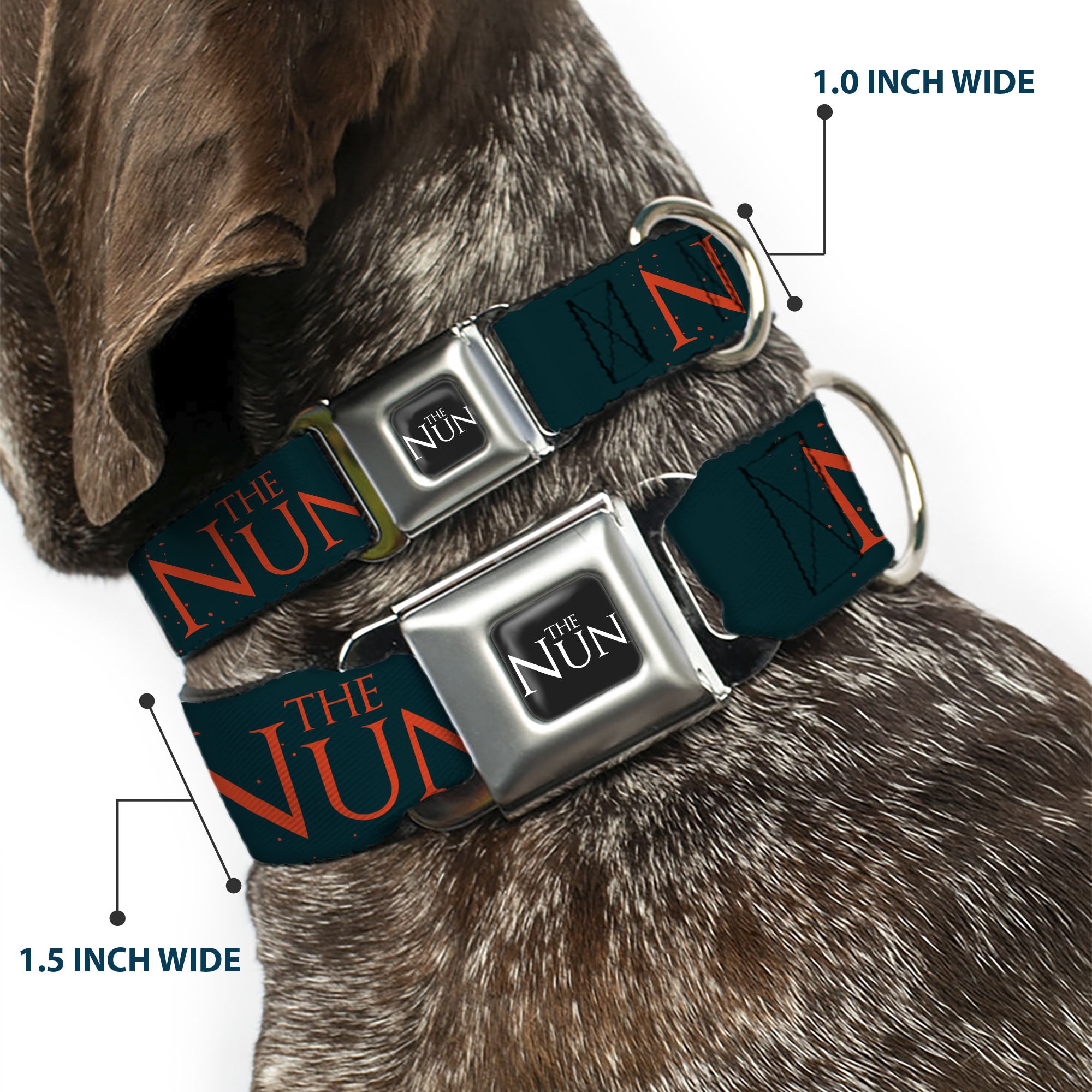 THE NUN Title Logo Full Color Black/White Seatbelt Buckle Collar - THE NUN Demon Nun Valak Pose Blocks and Title Logo Blue/Red/White Seatbelt Buckle Collars The Nun