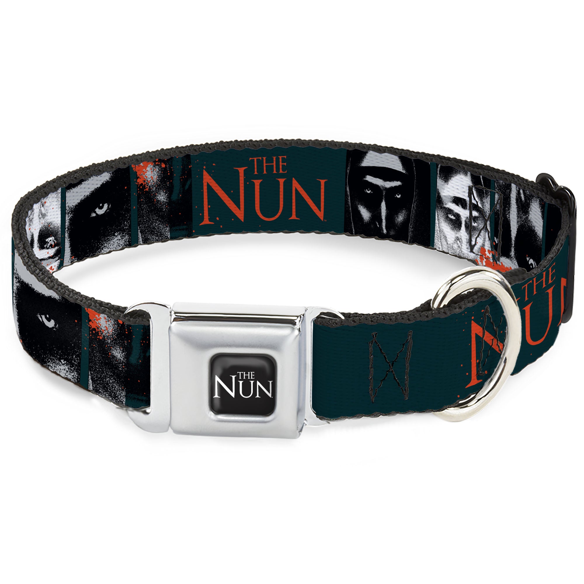 THE NUN Title Logo Full Color Black/White Seatbelt Buckle Collar - THE NUN Demon Nun Valak Pose Blocks and Title Logo Blue/Red/White Seatbelt Buckle Collars The Nun
