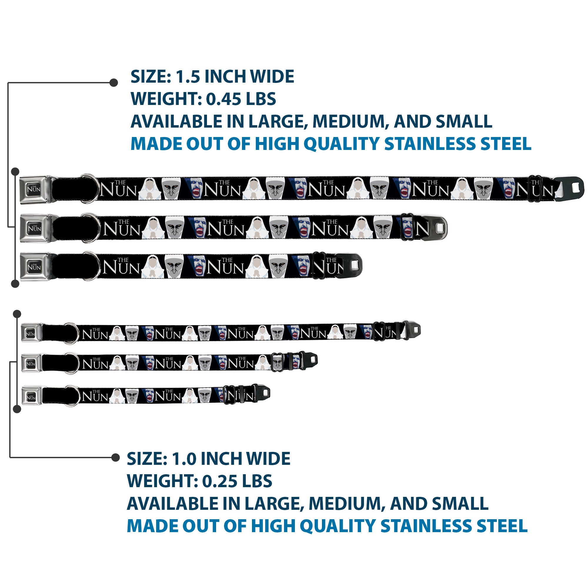 THE NUN Title Logo Full Color Black/White Seatbelt Buckle Collar - THE NUN Sister Irene and Demon Nun Valak Icons with Title Logo Black/White Seatbelt Buckle Collars The Nun