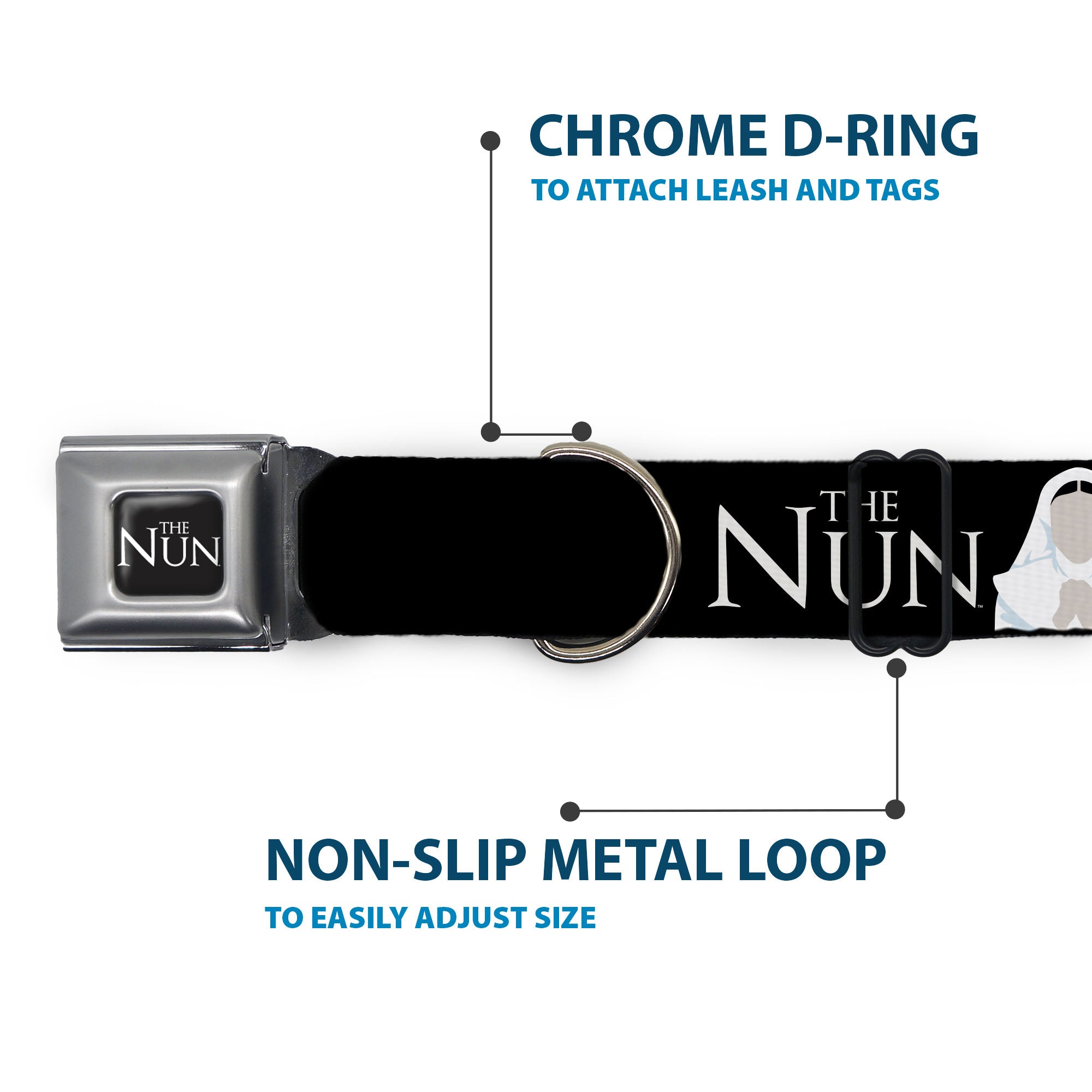 THE NUN Title Logo Full Color Black/White Seatbelt Buckle Collar - THE NUN Sister Irene and Demon Nun Valak Icons with Title Logo Black/White Seatbelt Buckle Collars The Nun