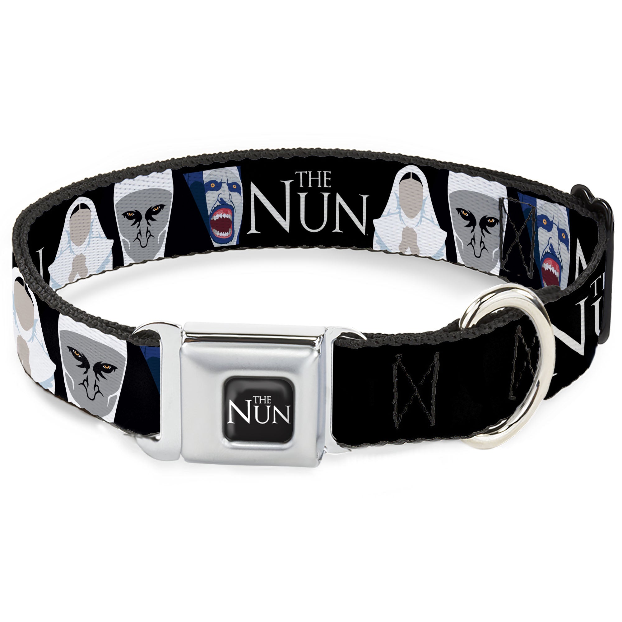 THE NUN Title Logo Full Color Black/White Seatbelt Buckle Collar - THE NUN Sister Irene and Demon Nun Valak Icons with Title Logo Black/White Seatbelt Buckle Collars The Nun