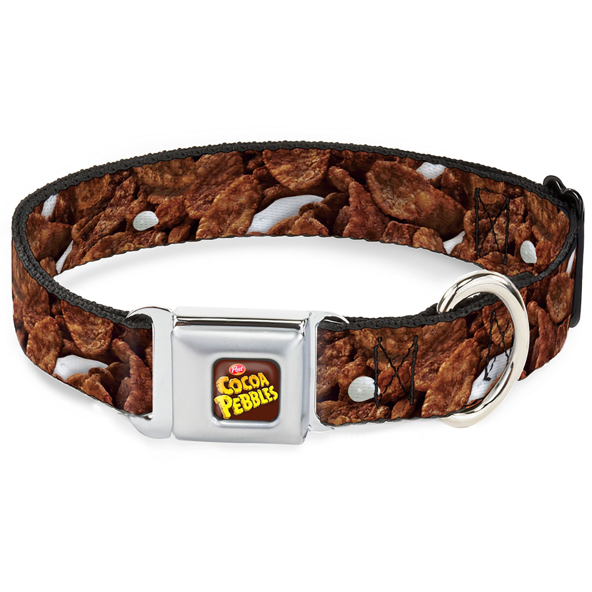 POST COCOA PEBBLES Logo Full Color Brown/Yellows Seatbelt Buckle Collar - Cocoa Pebbles Vivid Cereal CLOSE-UP Browns Seatbelt Buckle Collars The Flintstones