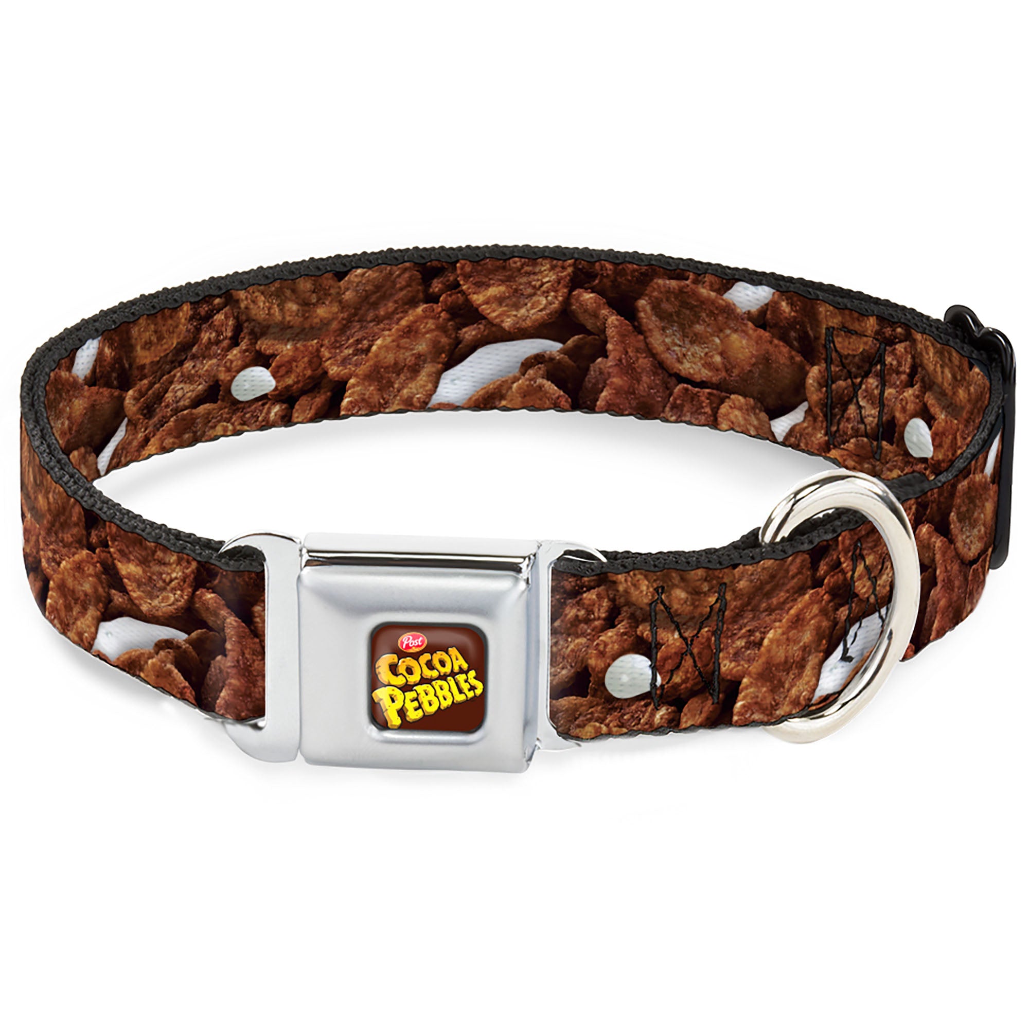 POST COCOA PEBBLES Logo Full Color Brown/Yellows Seatbelt Buckle Collar - Cocoa Pebbles Vivid Cereal CLOSE-UP Browns Seatbelt Buckle Collars The Flintstones