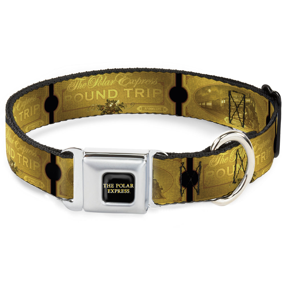 THE POLAR EXPRESS Text Logo Full Color Black/Golds Seatbelt Buckle Collar - THE POLAR EXPRESS ROUND TRIP Ticket Black/Golds Seatbelt Buckle Collars The Polar Express