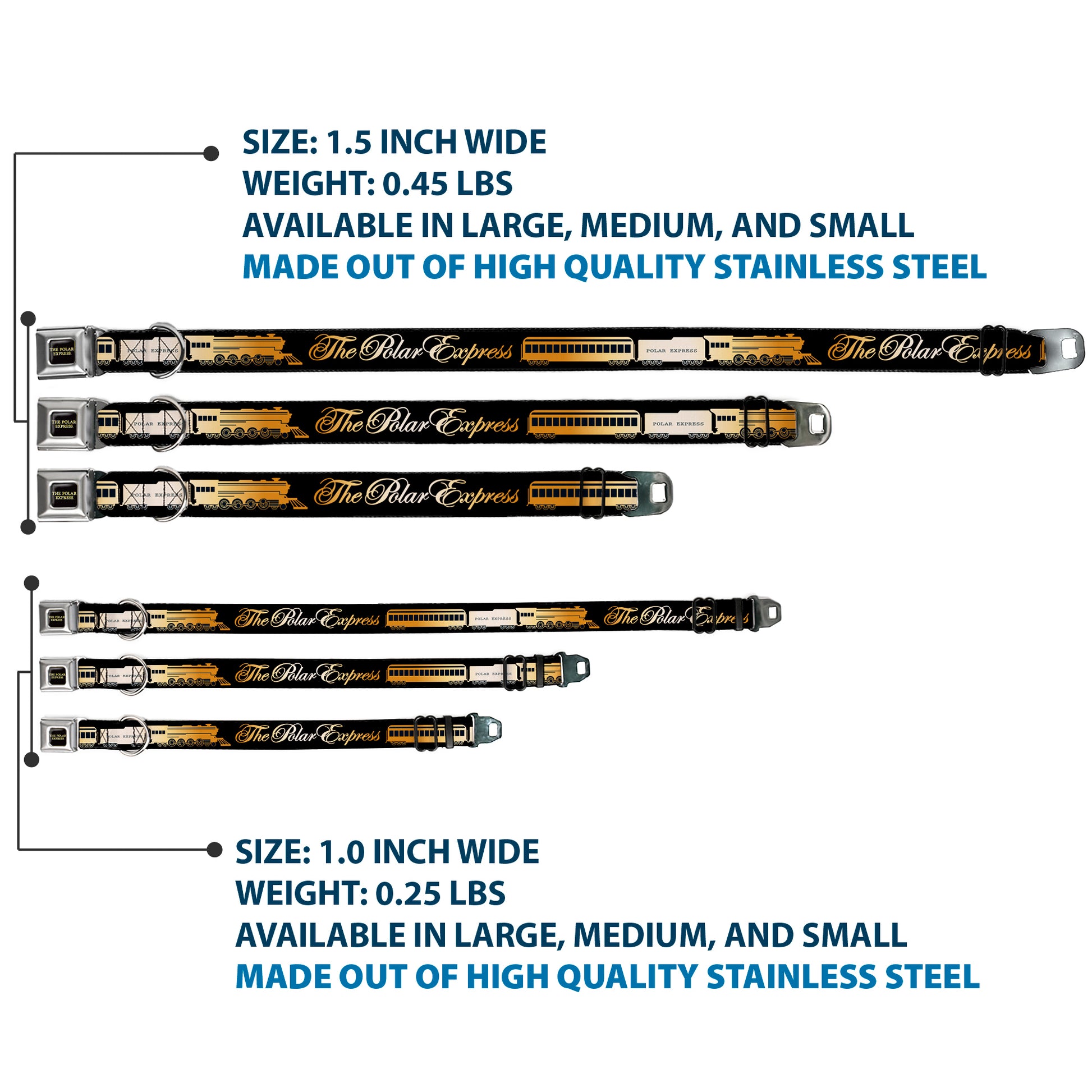 THE POLAR EXPRESS Text Logo Full Color Black/Golds Seatbelt Buckle Collar - POLAR EXPRESS Train Cars Black/Golds Seatbelt Buckle Collars The Polar Express