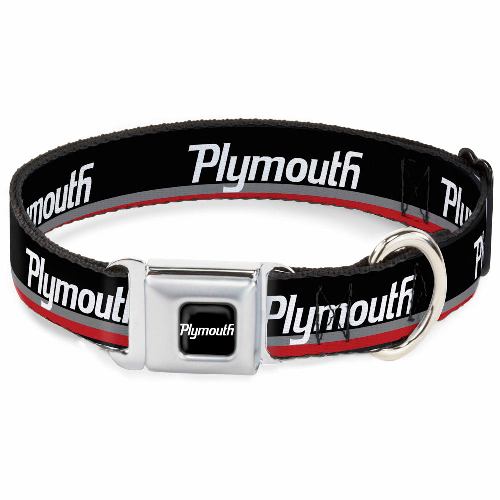 PLYMOUTH Text Logo Full Color Black/White Seatbelt Buckle Collar - PLYMOUTH Text/Stripe Black/White/Gray/Red Seatbelt Buckle Collars Dodge
