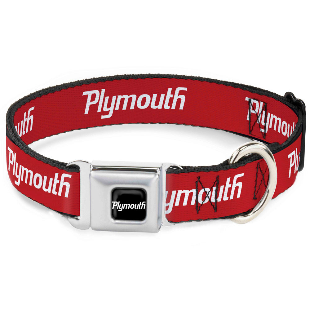 PLYMOUTH Text Logo Full Color Black/White Seatbelt Buckle Collar - PLYMOUTH Text Logo Red/White Seatbelt Buckle Collars Dodge