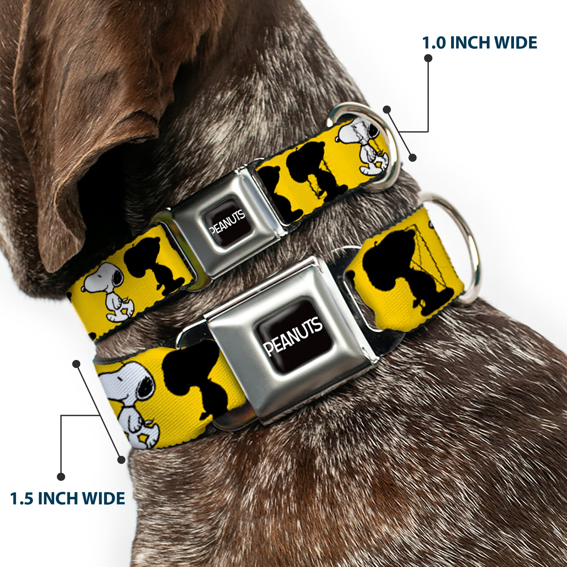 PEANUTS Title Logo Full Color Black/White Seatbelt Buckle Collar - Peanuts Snoopy Walking/Silhouette Pose Yellow/Black/White Seatbelt Buckle Collars Peanuts