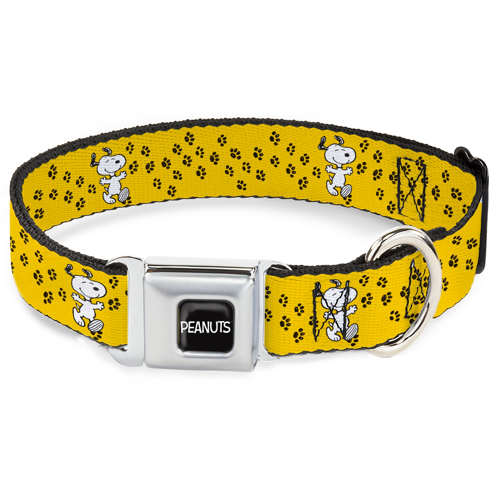 PEANUTS Title Logo Full Color Black/White Seatbelt Buckle Collar - Peanuts Snoopy Smiling Pose/Paw Print Yellow/Black/White Seatbelt Buckle Collars Peanuts