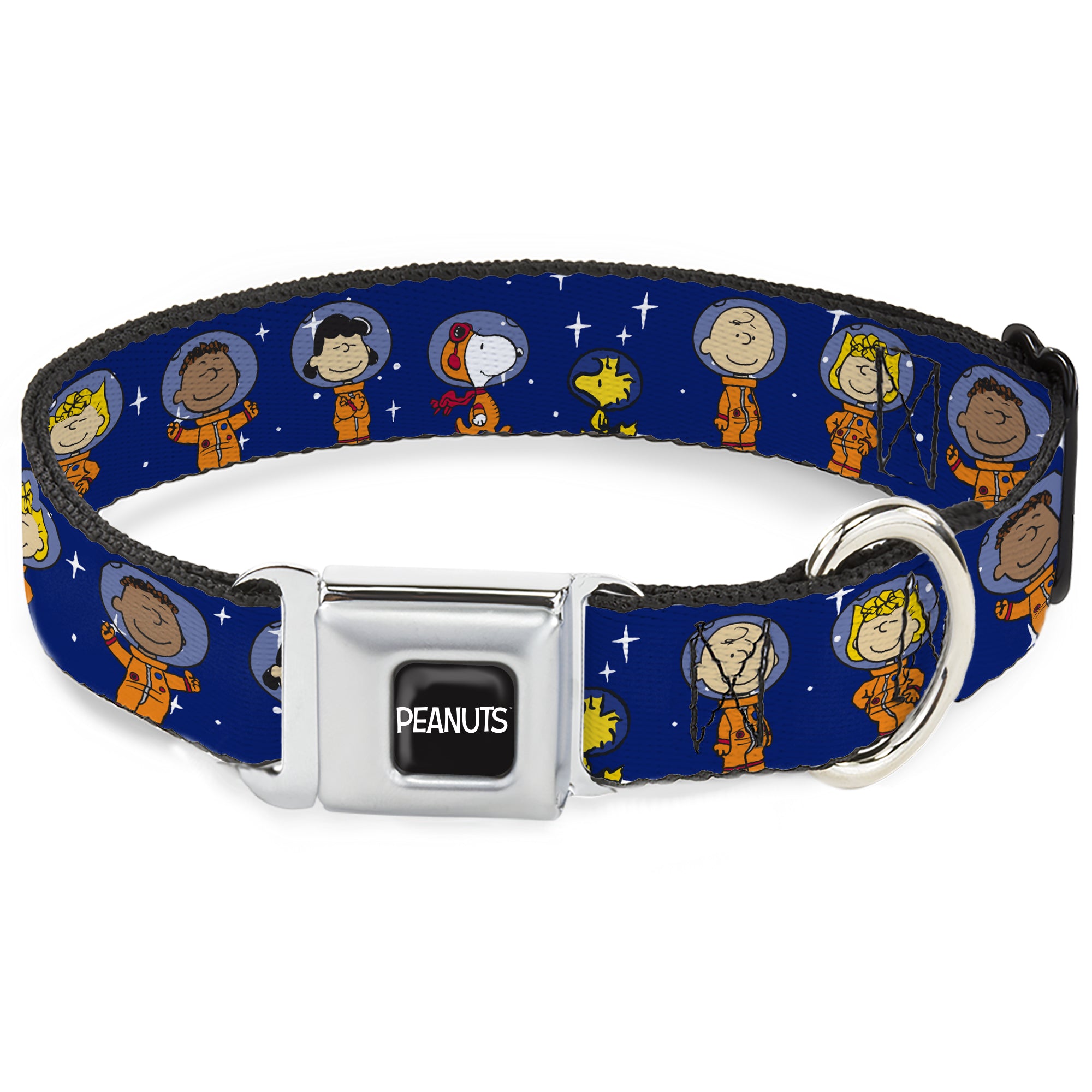 PEANUTS Title Logo Full Color Black/White Seatbelt Buckle Collar - Peanuts Gang Astronauts Standing Poses Stars Blue/White Seatbelt Buckle Collars Peanuts