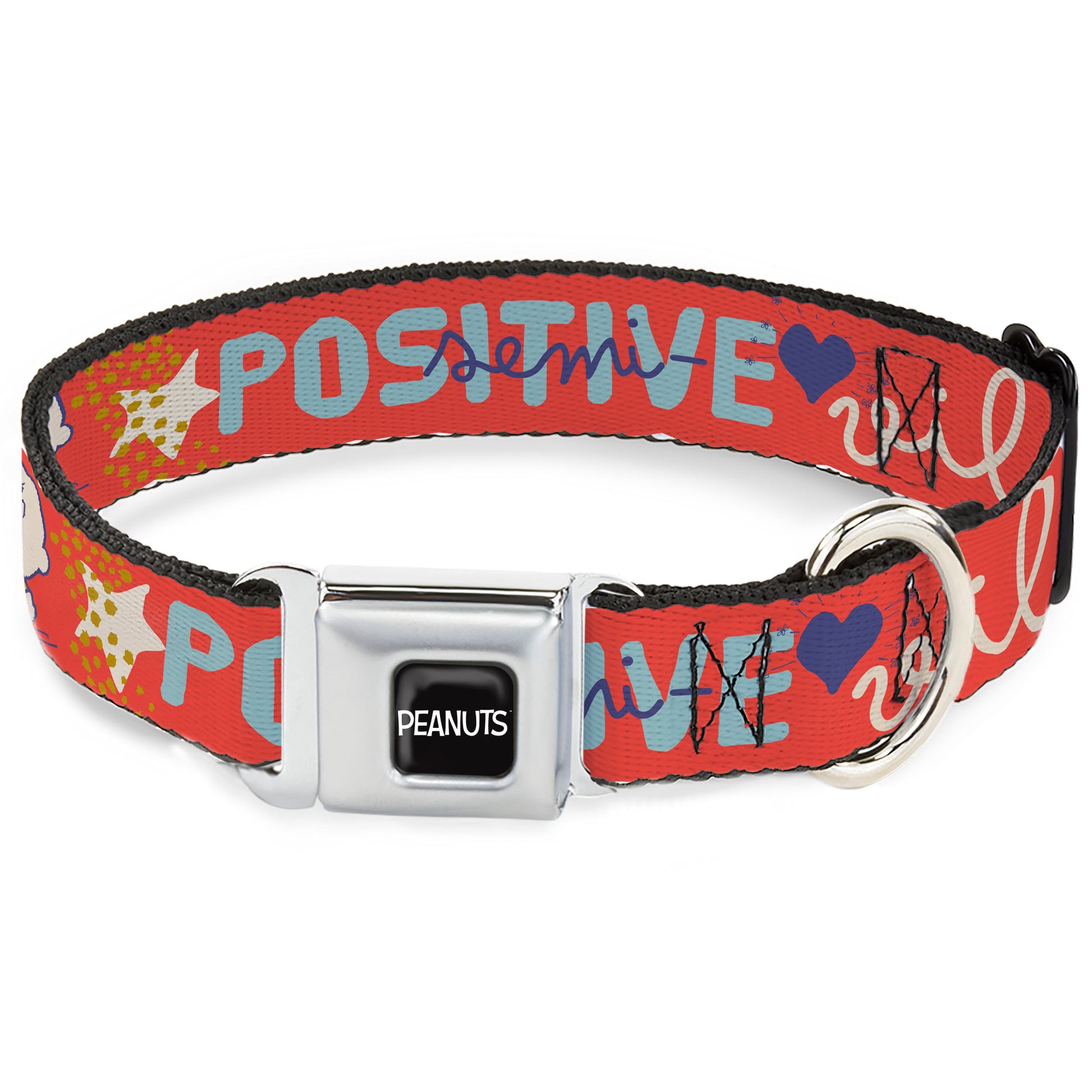 PEANUTS Title Logo Full Color Black/White Seatbelt Buckle Collar - Peanuts Gang SEMI-POSITIVE VIBES Quote Red/Blues/White Seatbelt Buckle Collars Peanuts