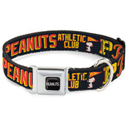 PEANUTS Title Logo Full Color Black/White Seatbelt Buckle Collar - PEANUTS ATHLETIC CLUB Varsity Poses and Quotes Collage Black/Red/Yellow Seatbelt Buckle Collars Peanuts