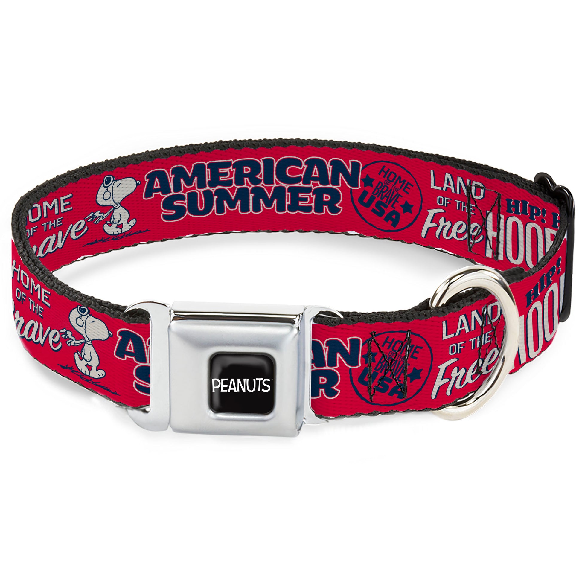PEANUTS Title Logo Full Color Black/White Seatbelt Buckle Collar - Peanuts Gang AMERICAN SUMMER Poses Red/Blue/White Seatbelt Buckle Collars Peanuts