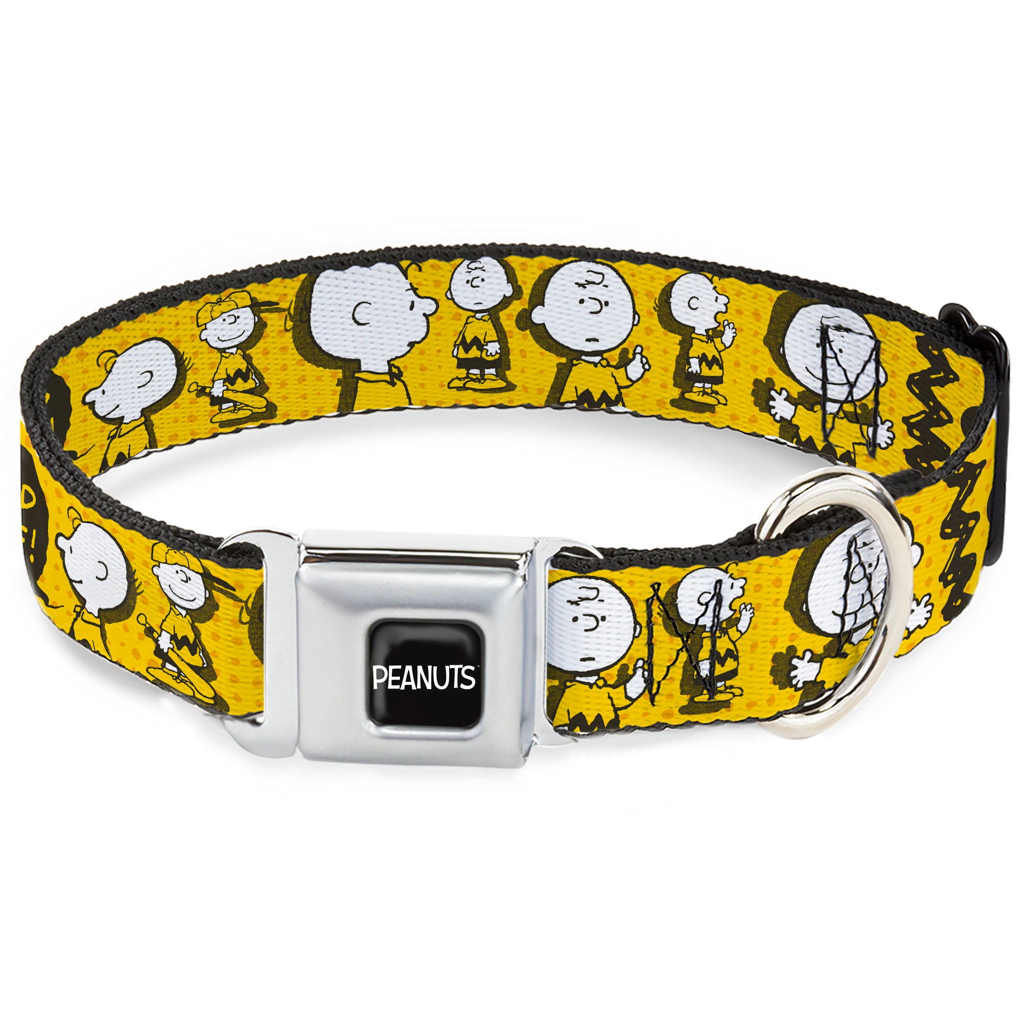 PEANUTS Title Logo Full Color Black/White Seatbelt Buckle Collar - Peanuts I AM CHARLIE BROWN Poses and Zig Zag Stripe Yellows/Black Seatbelt Buckle Collars Peanuts
