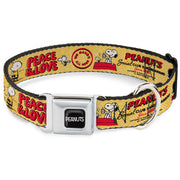PEANUTS Title Logo Full Color Black/White Seatbelt Buckle Collar - PEANUTS SOCIAL CLUB PEACE & LOVE Scenes Yellow/Red Seatbelt Buckle Collars Peanuts
