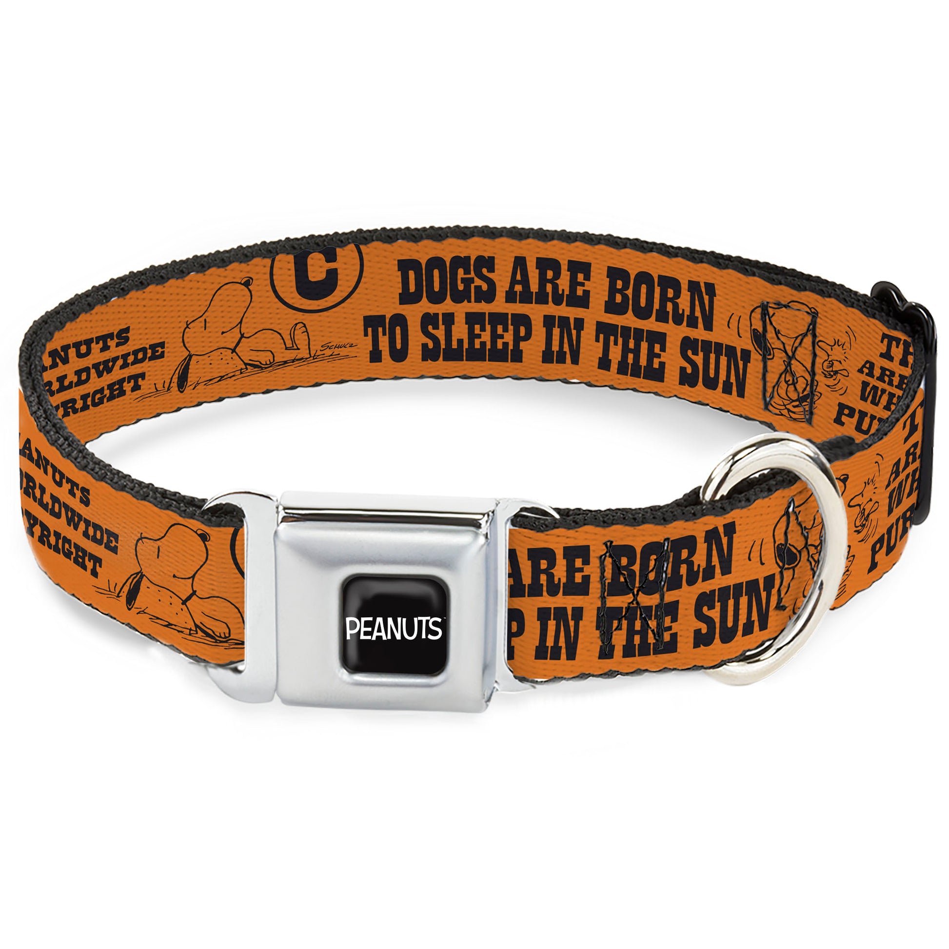 PEANUTS Title Logo Full Color Black/White Seatbelt Buckle Collar - Snoopy Poses and Quotes Collage Orange/Black Seatbelt Buckle Collars Peanuts