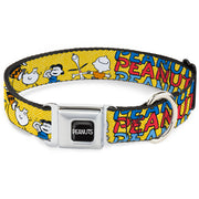 PEANUTS Title Logo Full Color Black/White Seatbelt Buckle Collar - PEANUTS Gang FEATURING GOOD OL CHARLIE BROWN Character Poses Yellow/Multi Color Seatbelt Buckle Collars Peanuts