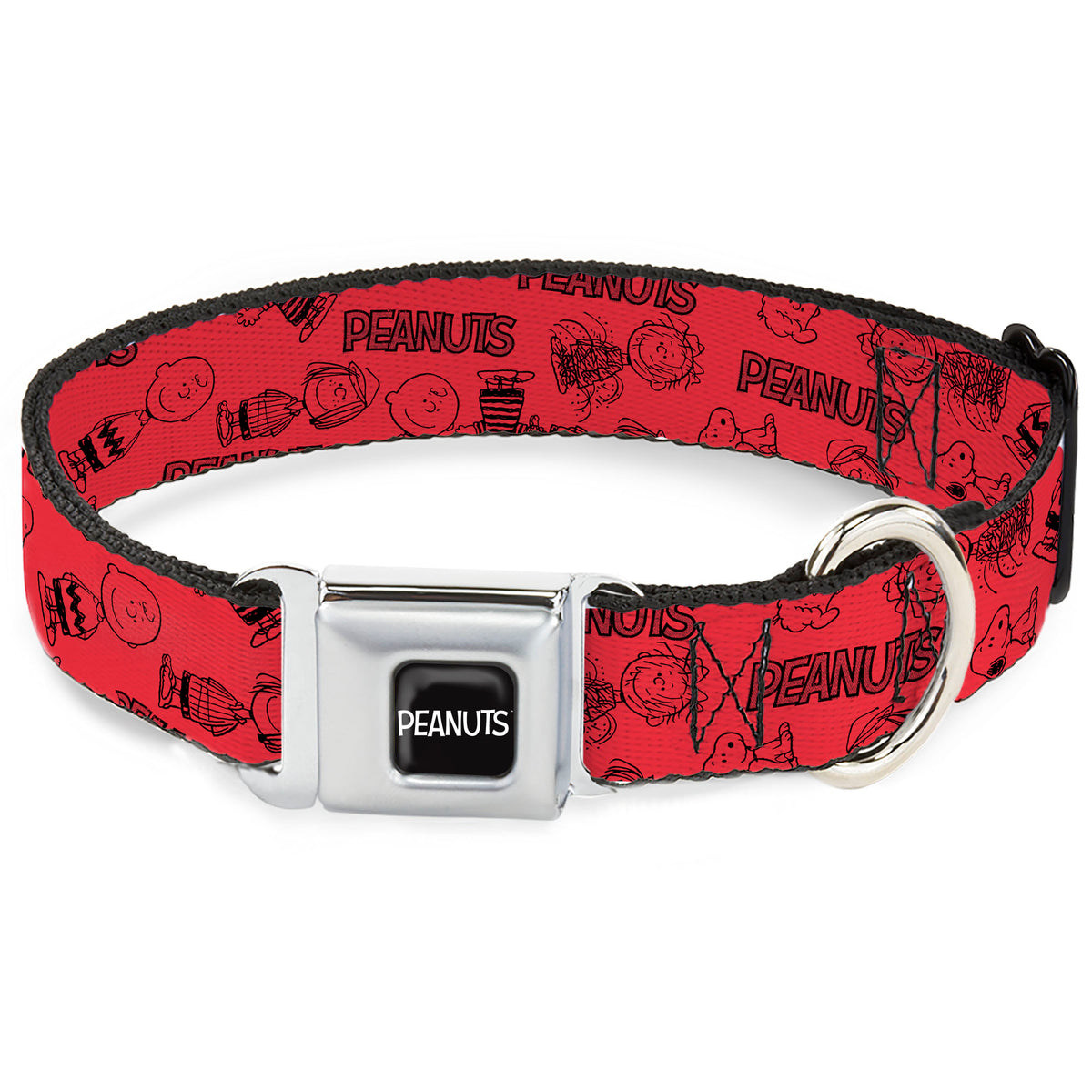 PEANUTS Title Logo Full Color Black/White Seatbelt Buckle Collar - PEANUTS Gang Six Character and Title Logo Collage Red/Black Dog Collars Seatbelt Buckle Peanuts