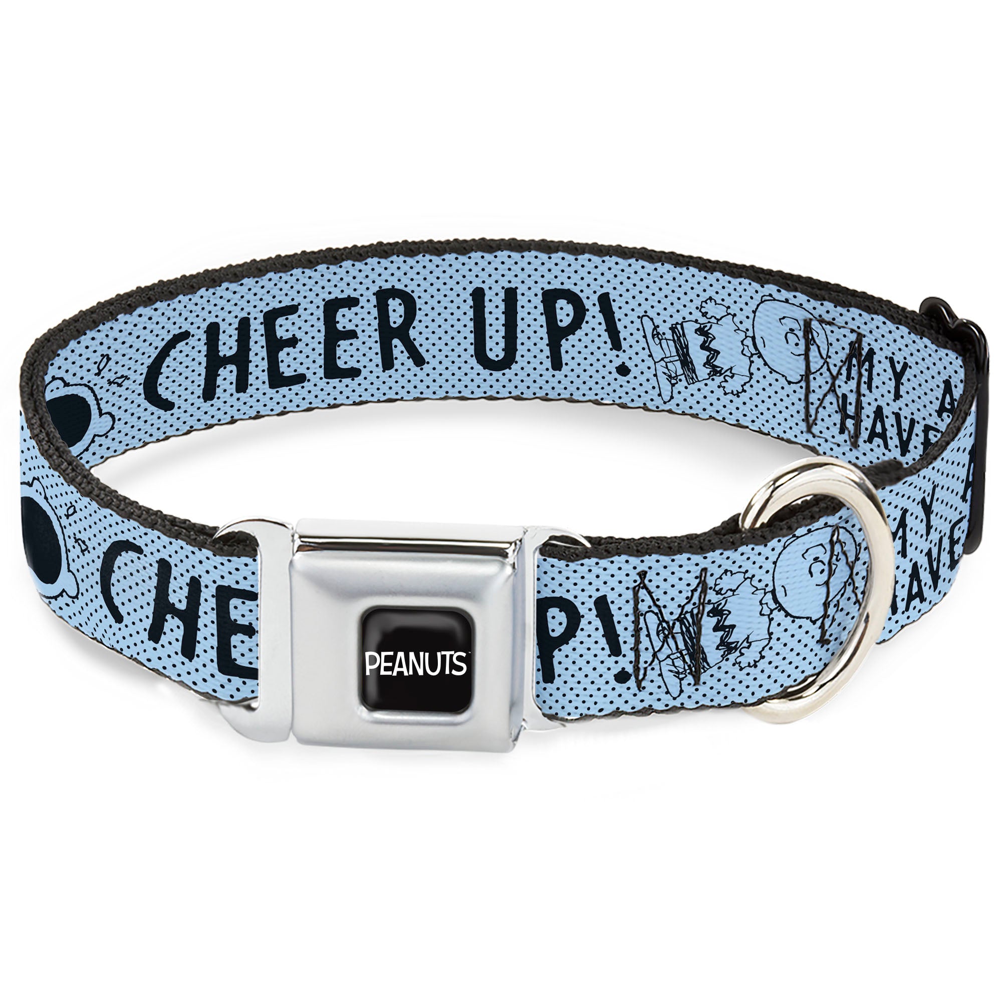 PEANUTS Title Logo Full Color Black/White Seatbelt Buckle Collar - CHARLIE BROWN Poses and Quotes Light Blue/Black Seatbelt Buckle Collars Peanuts