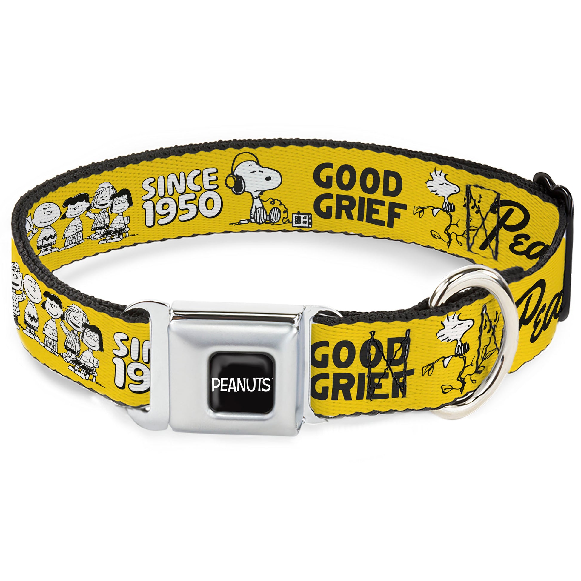 PEANUTS Title Logo Full Color Black/White Seatbelt Buckle Collar - PEANUTS Gang SINCE 1950 GOOD GRIEF Group Pose Yellow/Black Seatbelt Buckle Collars Peanuts
