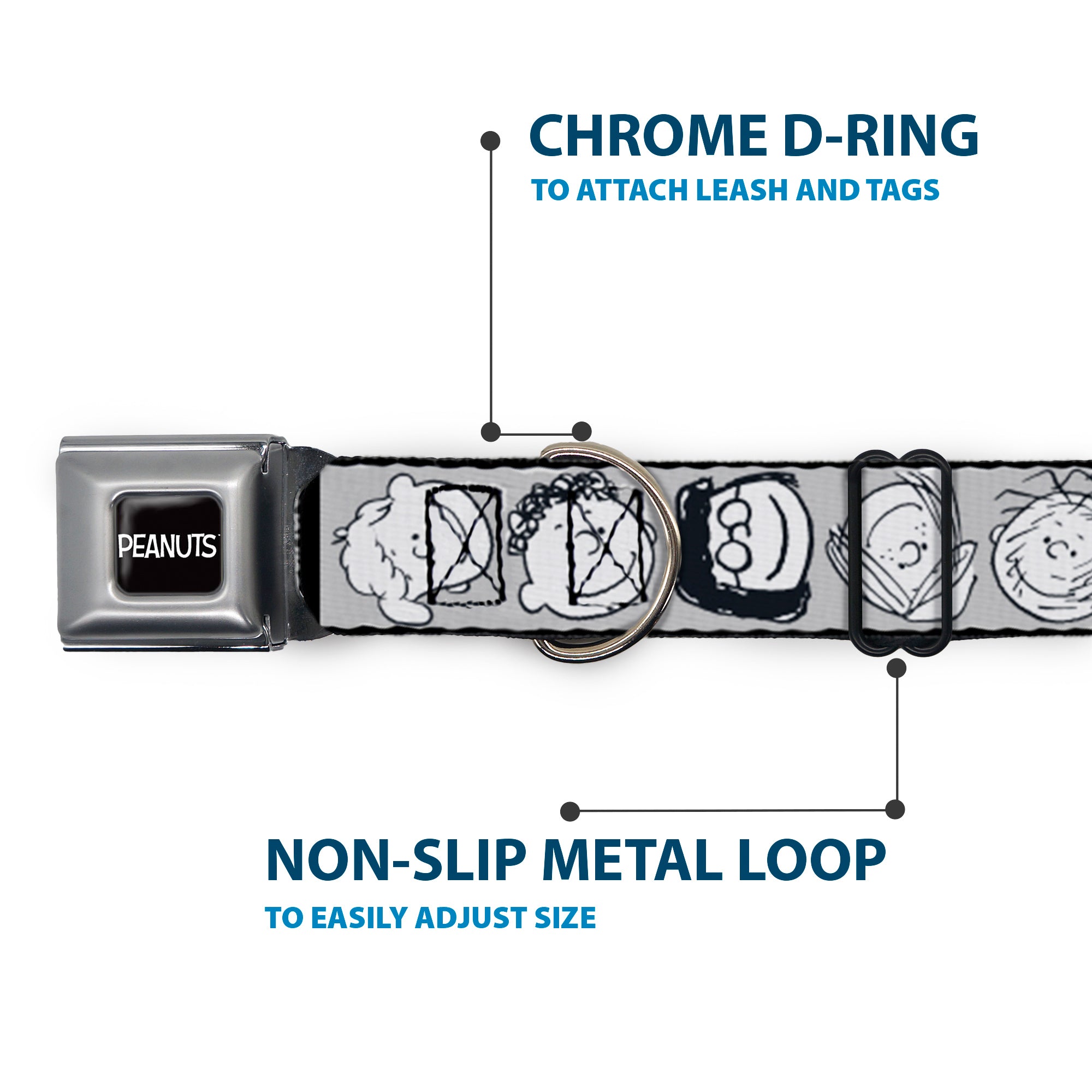 PEANUTS Title Logo Full Color Black/White Seatbelt Buckle Collar - Peanuts Gang Expressions Gray/Black/White Seatbelt Buckle Collars Peanuts