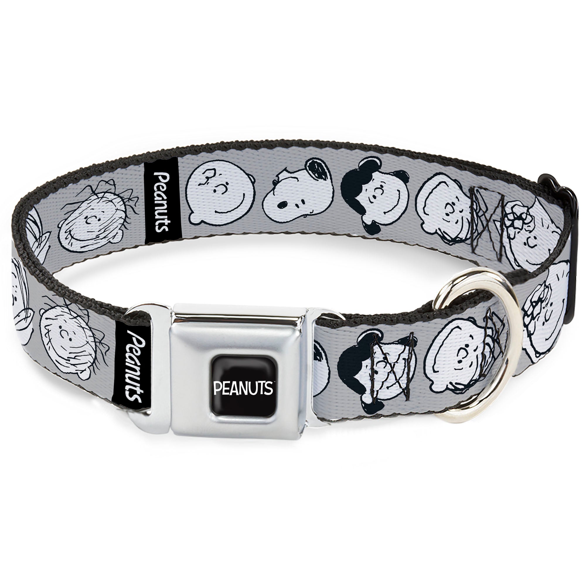 PEANUTS Title Logo Full Color Black/White Seatbelt Buckle Collar - Peanuts Gang Expressions Gray/Black/White Seatbelt Buckle Collars Peanuts