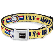 PEANUTS Title Logo Full Color Black/White Seatbelt Buckle Collar - Peanuts Snoopy FLY BOY TOP DOG Flying Ace Yellow/Blue/Red Seatbelt Buckle Collars Peanuts