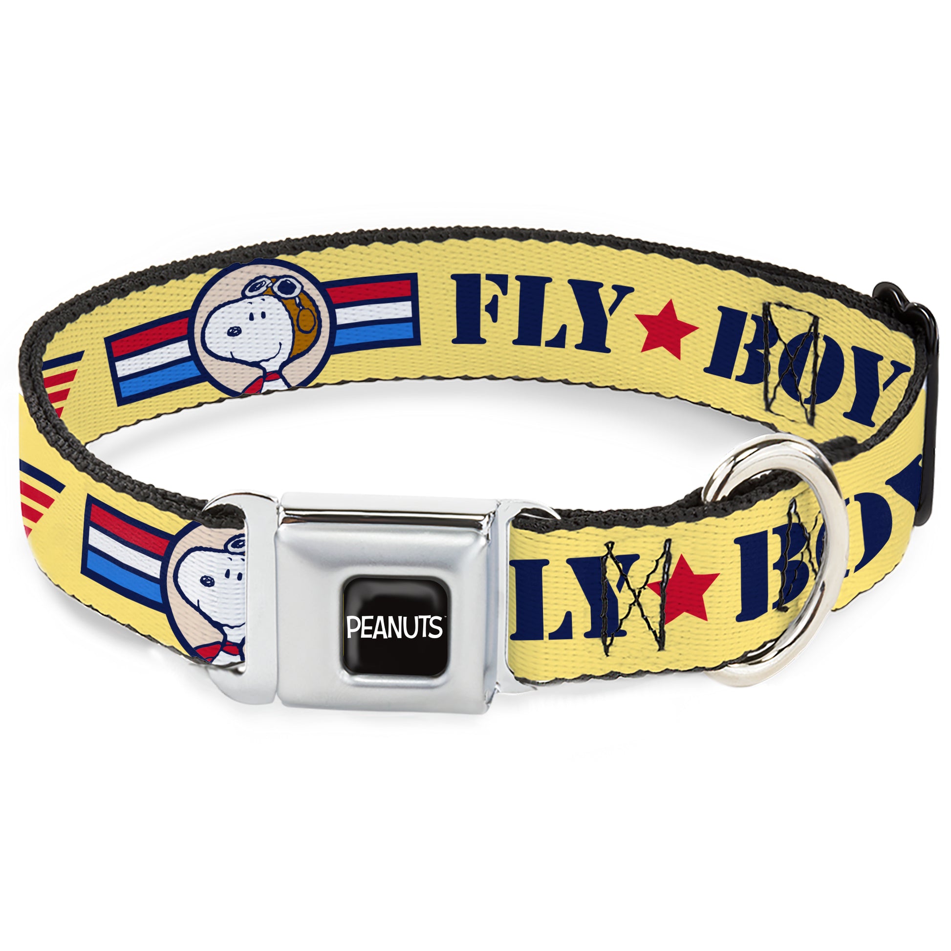 PEANUTS Title Logo Full Color Black/White Seatbelt Buckle Collar - Peanuts Snoopy FLY BOY TOP DOG Flying Ace Yellow/Blue/Red Seatbelt Buckle Collars Peanuts