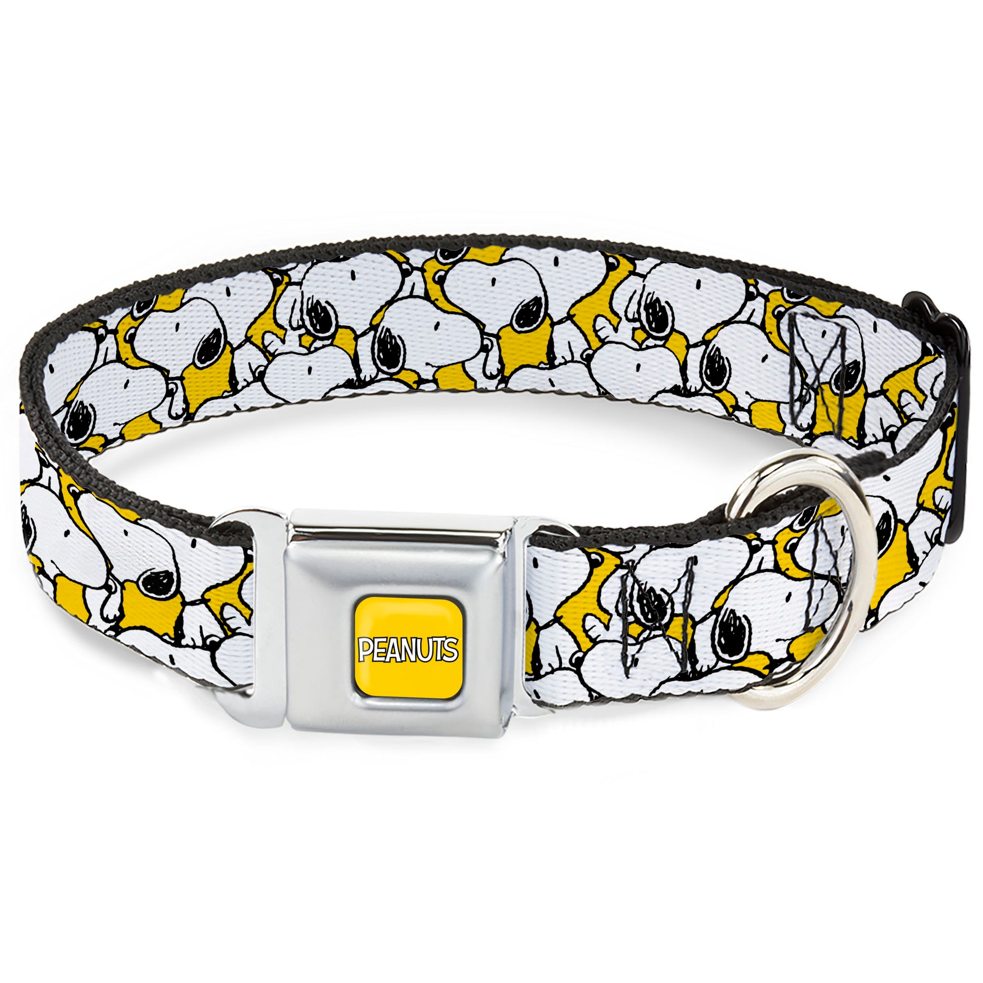 PEANUTS Title Logo Full Color Yellow/White Seatbelt Buckle Collar - Peanuts Snoopy Pose Stacked Yellow Seatbelt Buckle Collars Peanuts