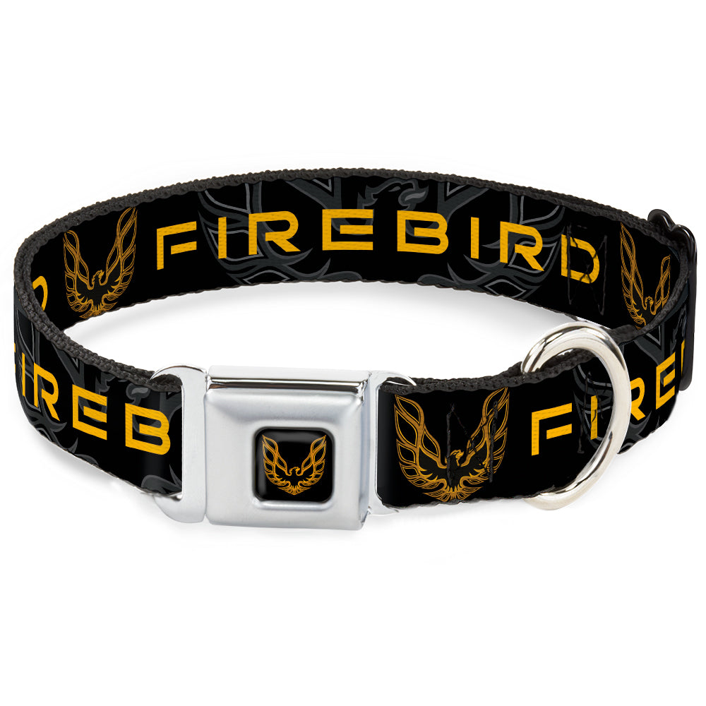 Dog Collar POG-Pontiac Firebird Logo Full Color Black/Golds - Pontiac FIREBIRD/Logo Black/Grays/Golds Seatbelt Buckle Collars GM General Motors