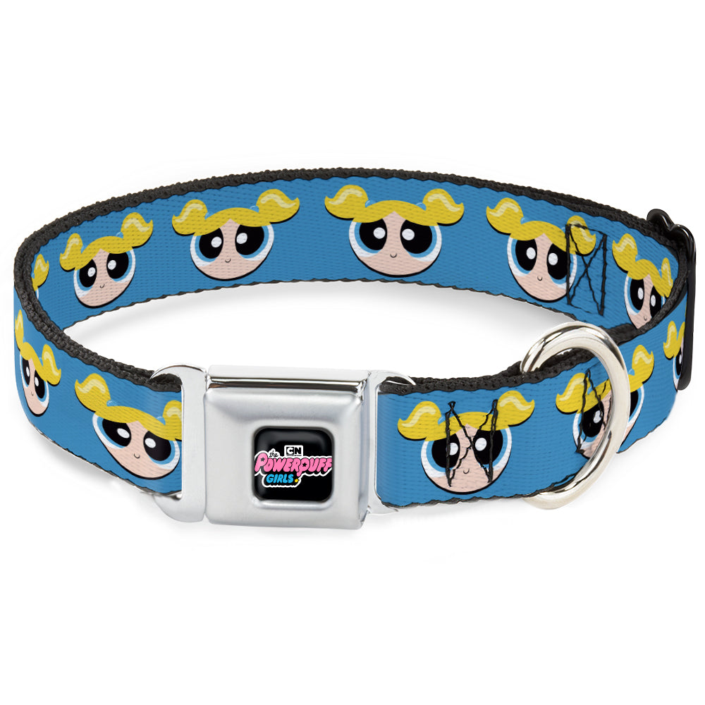 THE POWERPUFF GIRLS Animated Series Title Logo Full Color Black Seatbelt Buckle Collar - The Powerpuff Girls Bubbles Face Close-Up Blue Seatbelt Buckle Collars Powerpuff Girls