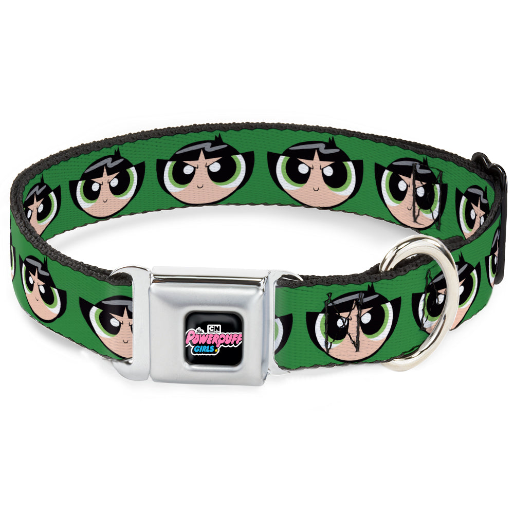 THE POWERPUFF GIRLS Animated Series Title Logo Full Color Black Seatbelt Buckle Collar - The Powerpuff Girls Buttercup Face Close-Up Green Seatbelt Buckle Collars Powerpuff Girls