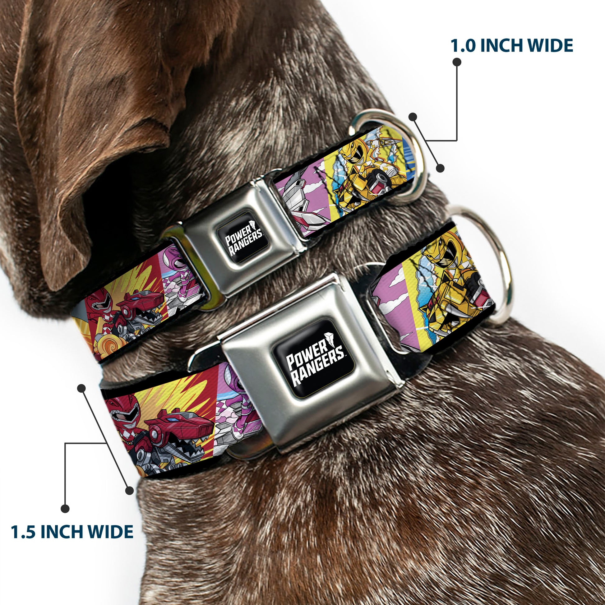 POWER RANGERS Title Logo Full Color Black/White Seatbelt Buckle Collar - Power Rangers and Zord Action Pose Blocks Seatbelt Buckle Collars Power Rangers