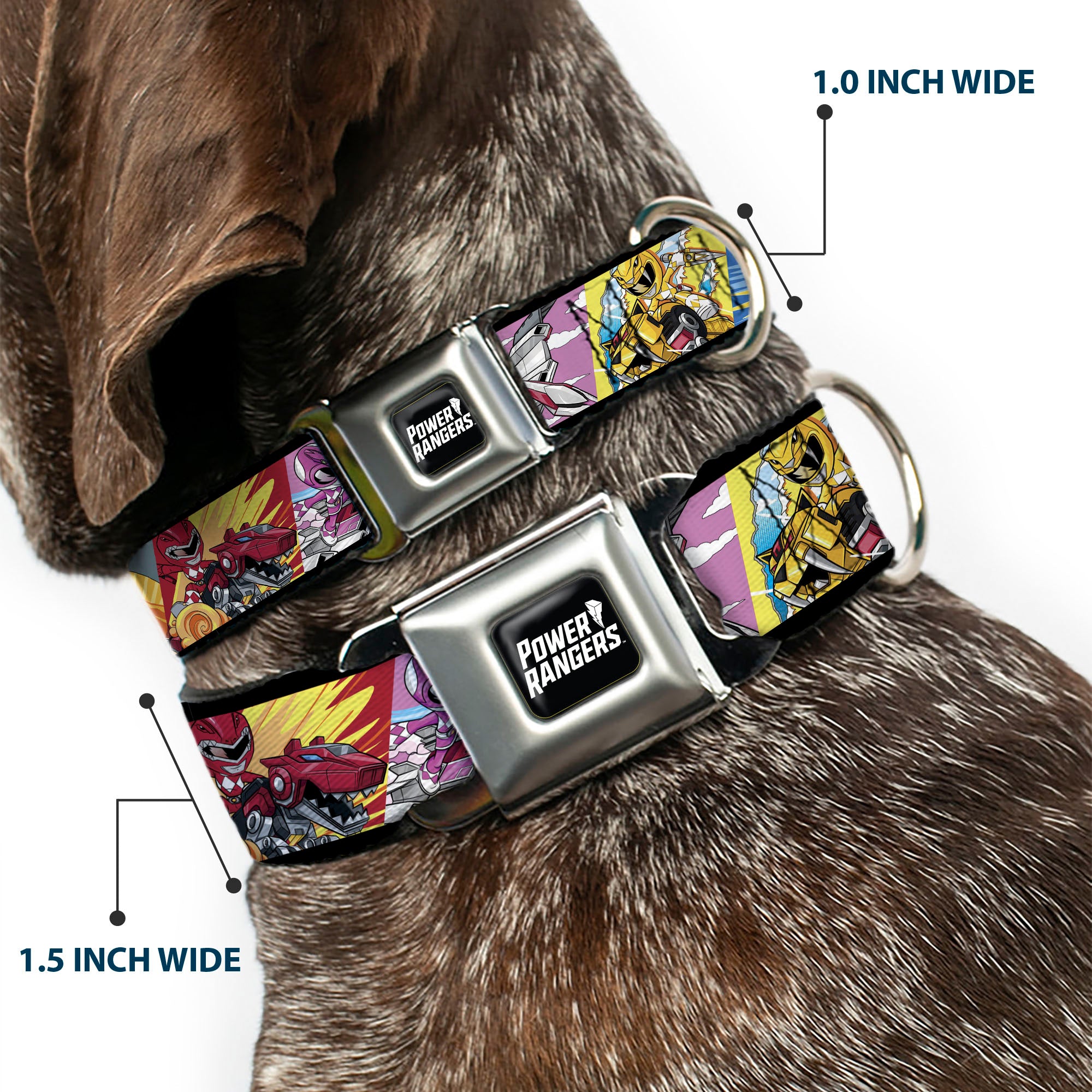 POWER RANGERS Title Logo Full Color Black/White Seatbelt Buckle Collar - Power Rangers and Zord Action Pose Blocks Seatbelt Buckle Collars Power Rangers
