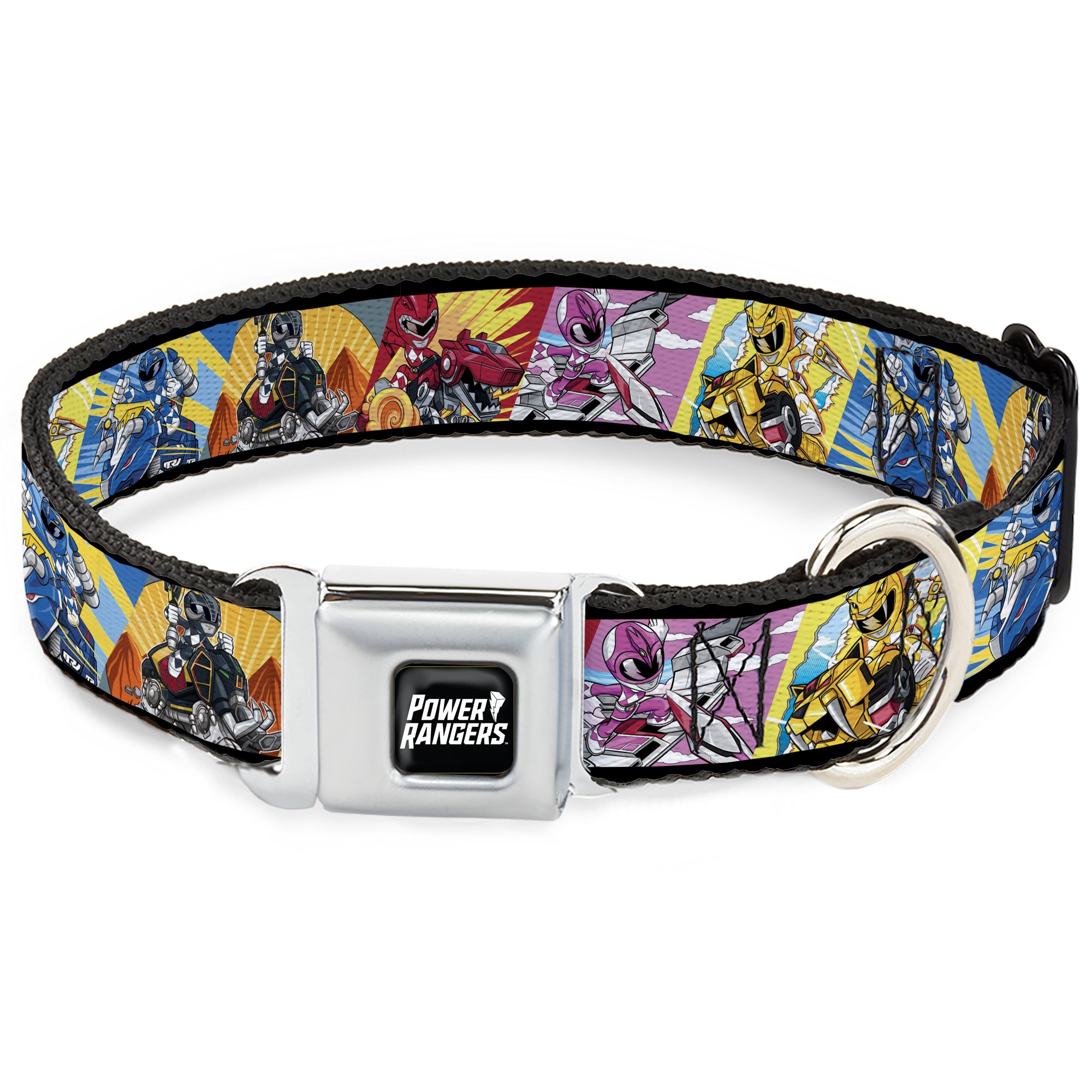 POWER RANGERS Title Logo Full Color Black/White Seatbelt Buckle Collar - Power Rangers and Zord Action Pose Blocks Seatbelt Buckle Collars Power Rangers