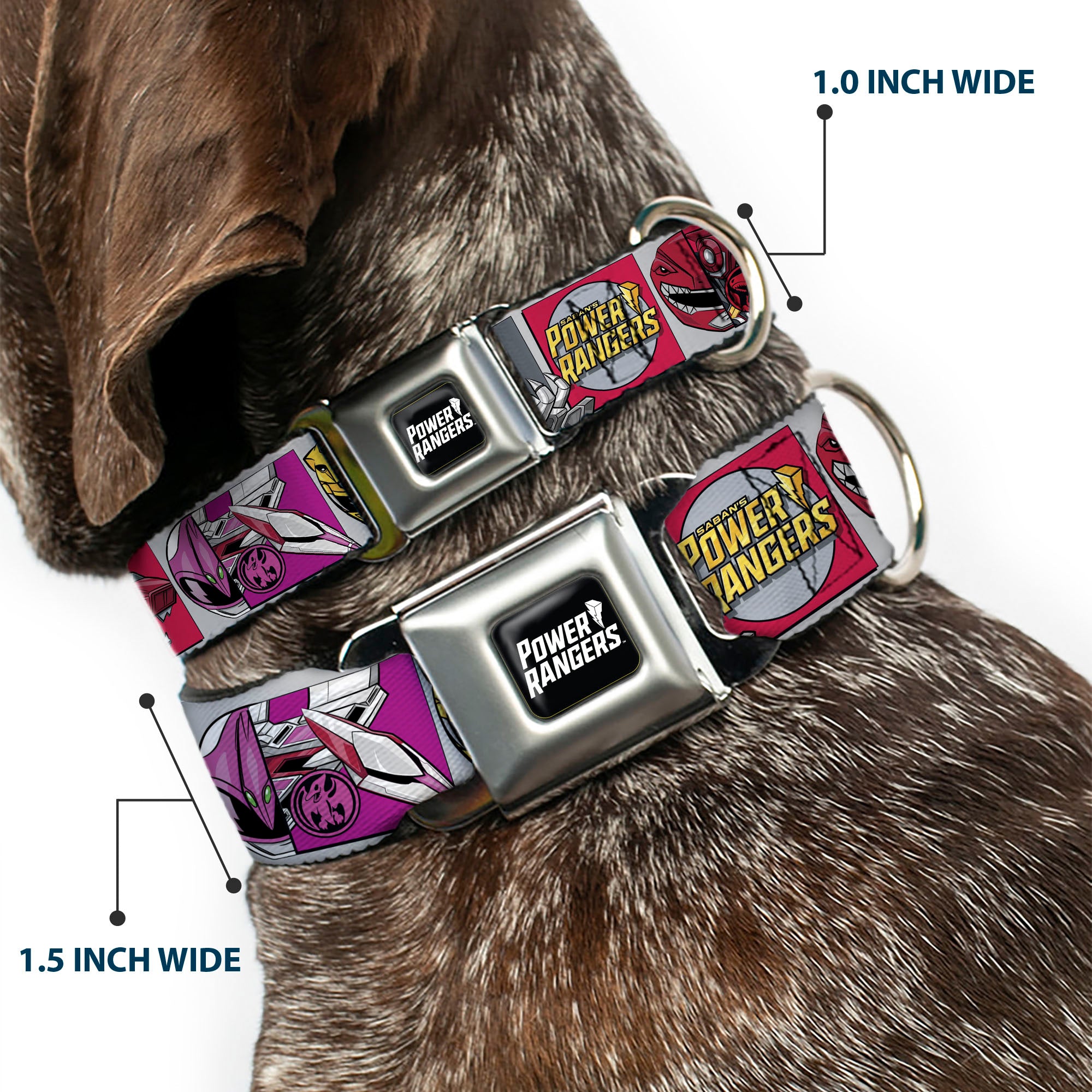 POWER RANGERS Title Logo Full Color Black/White Seatbelt Buckle Collar - SABAN'S POWER RANGERS Ranger Zord and Icon Blocks and Title Logo Seatbelt Buckle Collars Power Rangers
