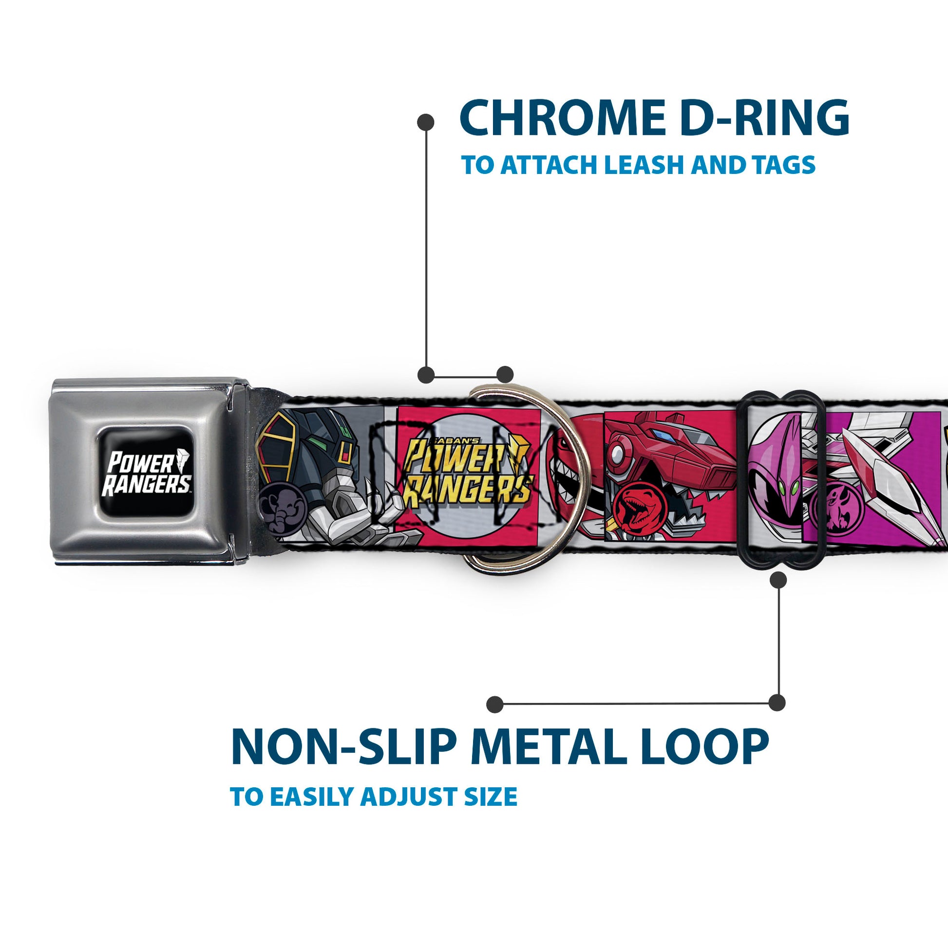 POWER RANGERS Title Logo Full Color Black/White Seatbelt Buckle Collar - SABAN'S POWER RANGERS Ranger Zord and Icon Blocks and Title Logo Seatbelt Buckle Collars Power Rangers