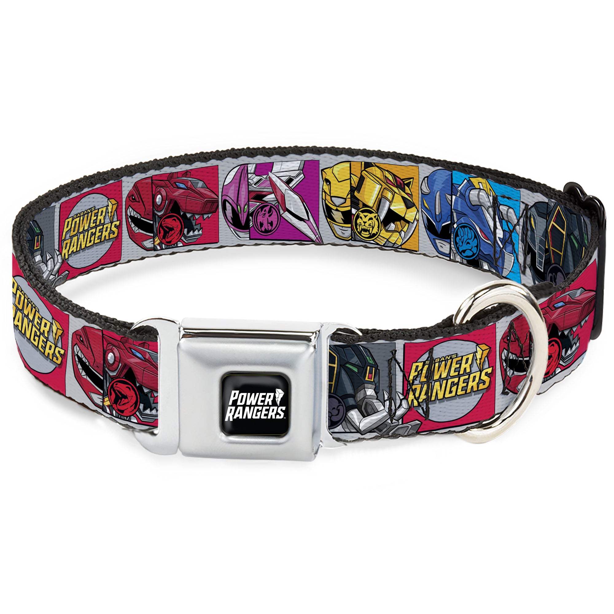 POWER RANGERS Title Logo Full Color Black/White Seatbelt Buckle Collar - SABAN'S POWER RANGERS Ranger Zord and Icon Blocks and Title Logo Seatbelt Buckle Collars Power Rangers
