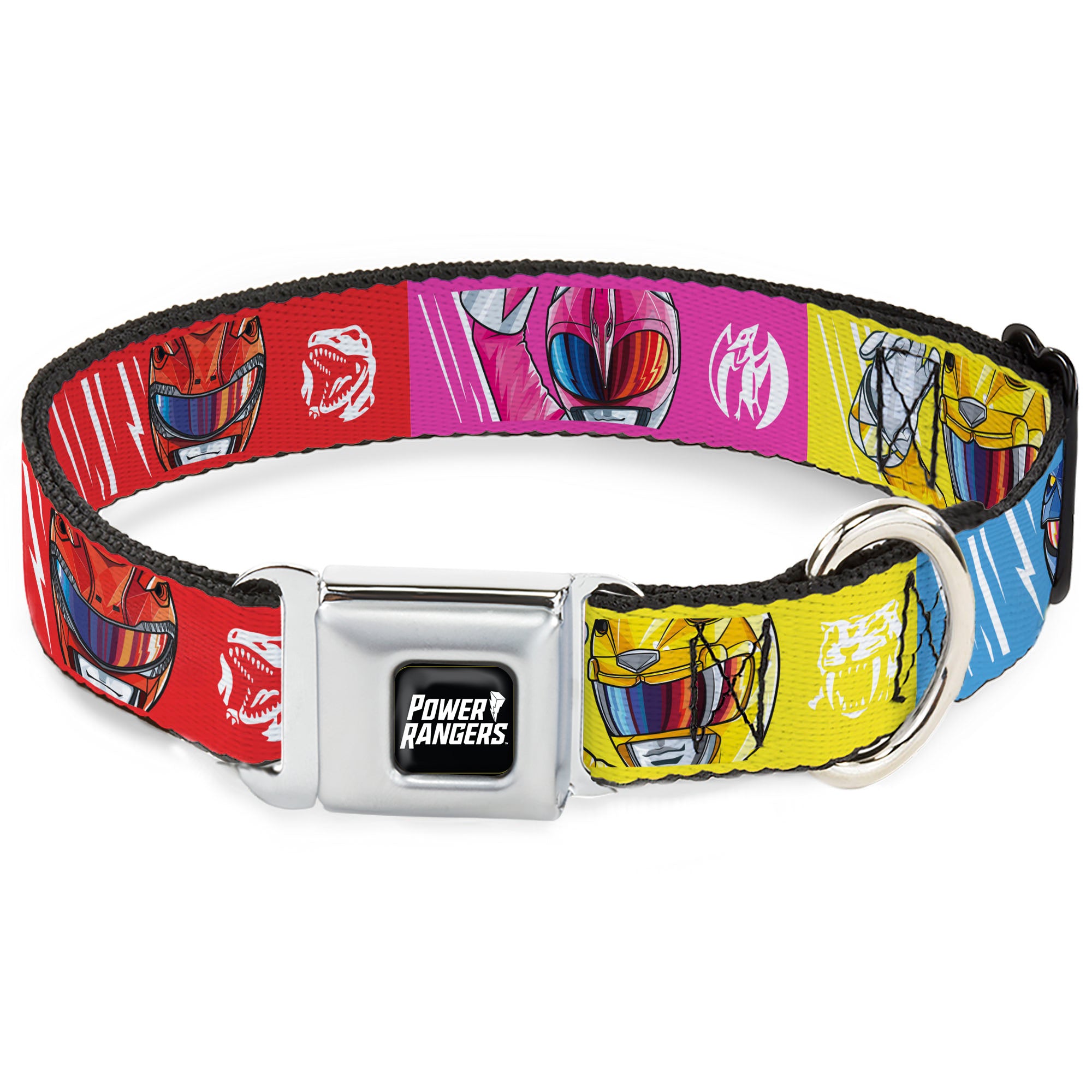 POWER RANGERS Title Logo Full Color Black/White Seatbelt Buckle Collar - Power Rangers Face and Power Icon Blocks Multi Color Seatbelt Buckle Collars Power Rangers