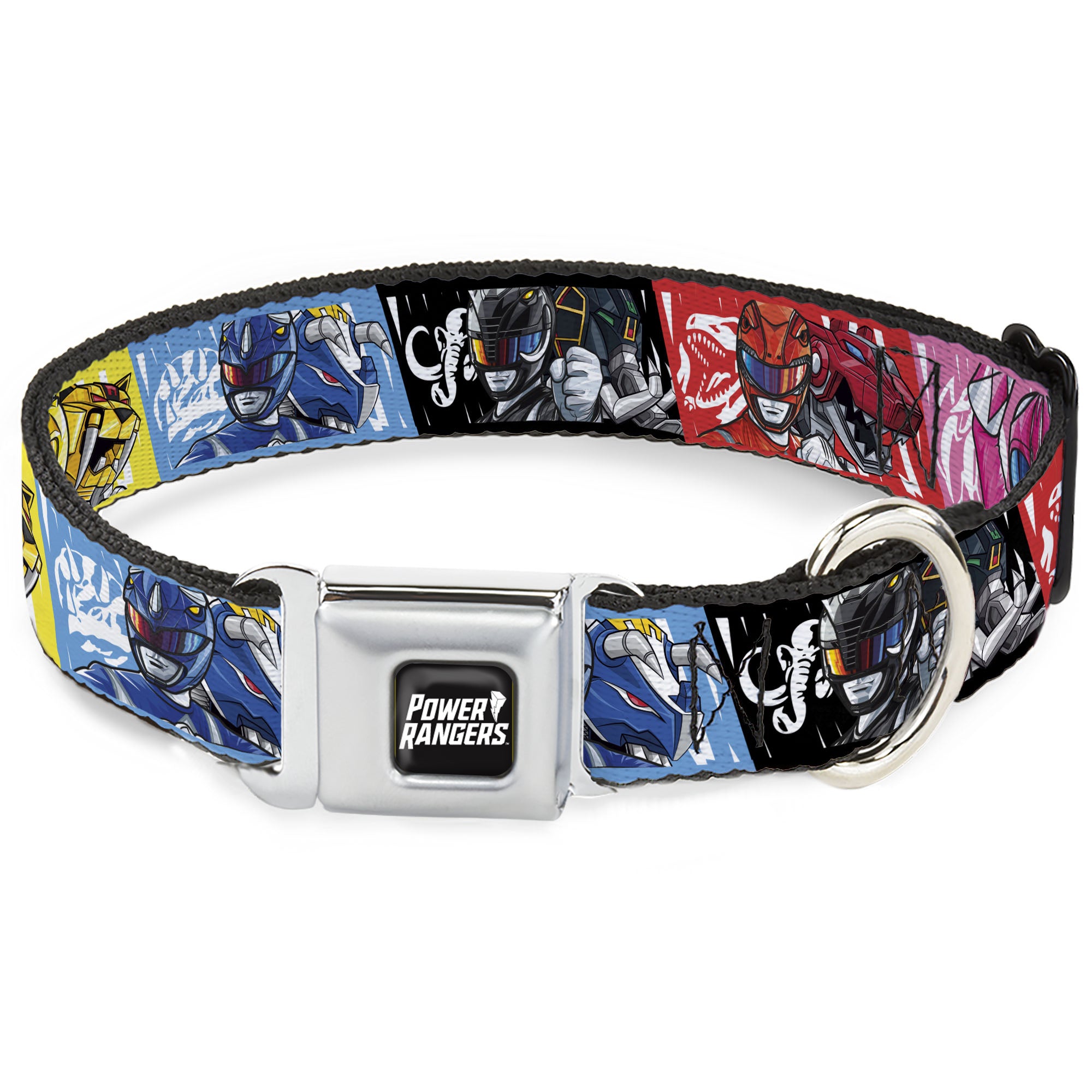 POWER RANGERS Title Logo Full Color Black/White Seatbelt Buckle Collar - Power Rangers Pose and Zord Blocks Multi Color Seatbelt Buckle Collars Power Rangers