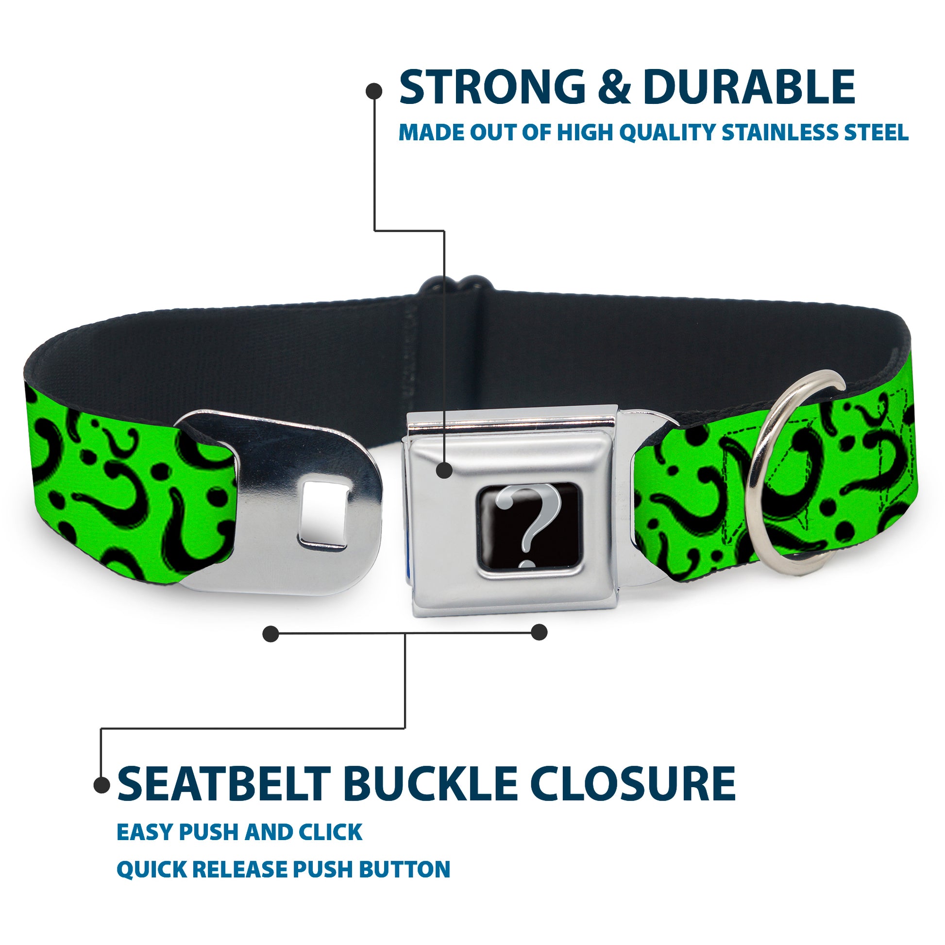 Riddler "?" Black Silver Seatbelt Buckle Collar - Question Mark Scattered Lime Green/Black Seatbelt Buckle Collars DC Comics
