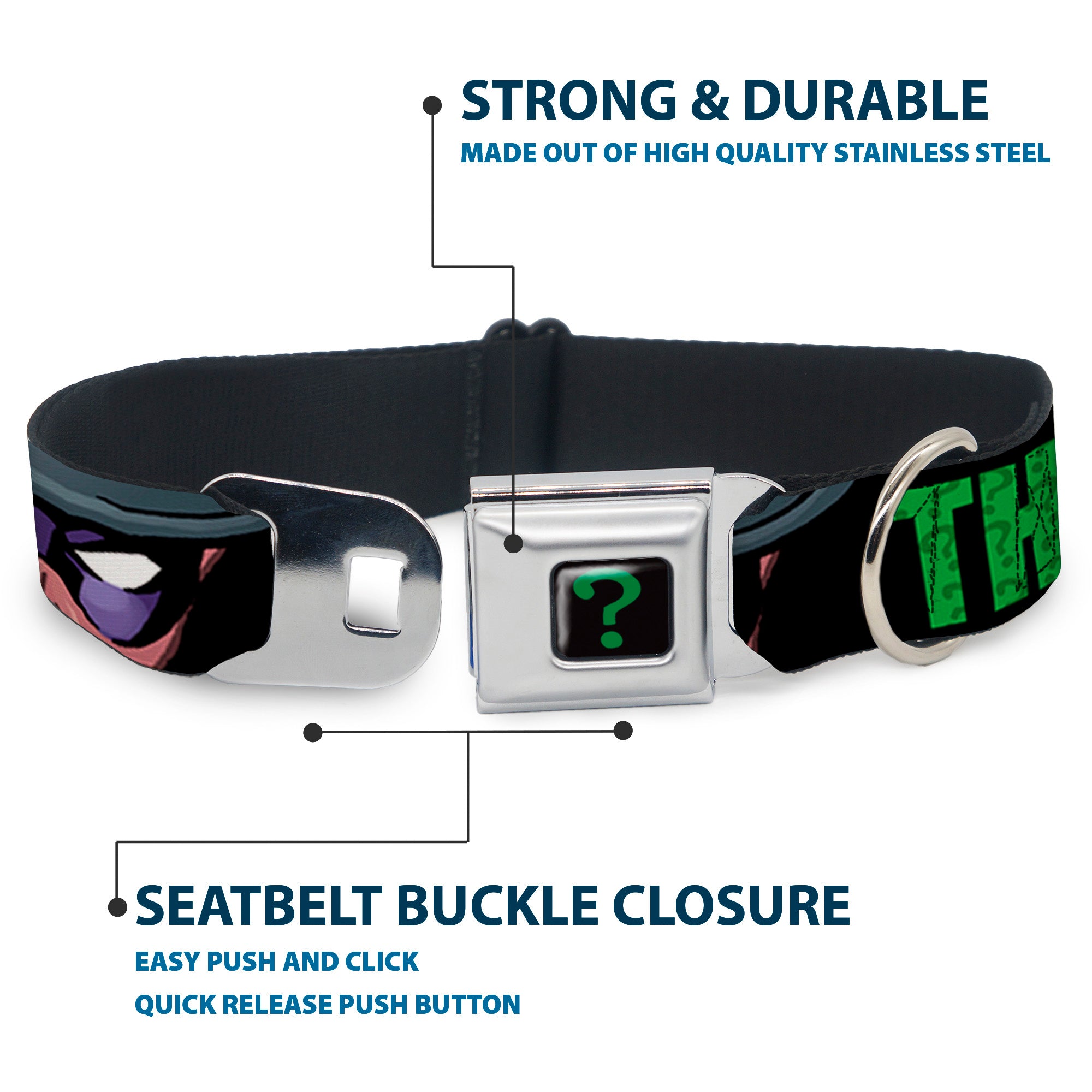 Riddler "?" Black/Green Seatbelt Buckle Collar - THE RIDDLER/Face CLOSE-UP Black/Green Seatbelt Buckle Collars DC Comics