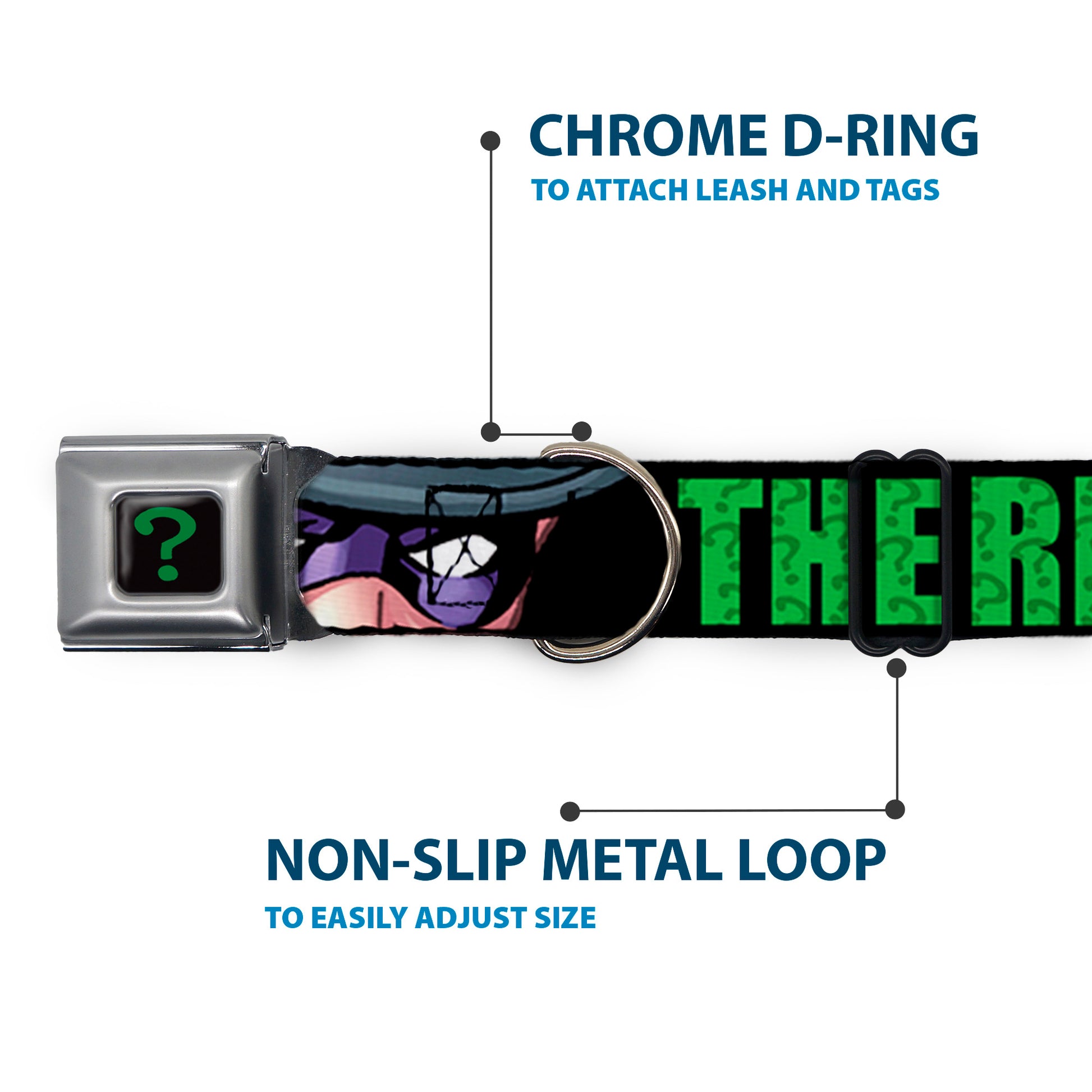 Riddler "?" Black/Green Seatbelt Buckle Collar - THE RIDDLER/Face CLOSE-UP Black/Green Seatbelt Buckle Collars DC Comics