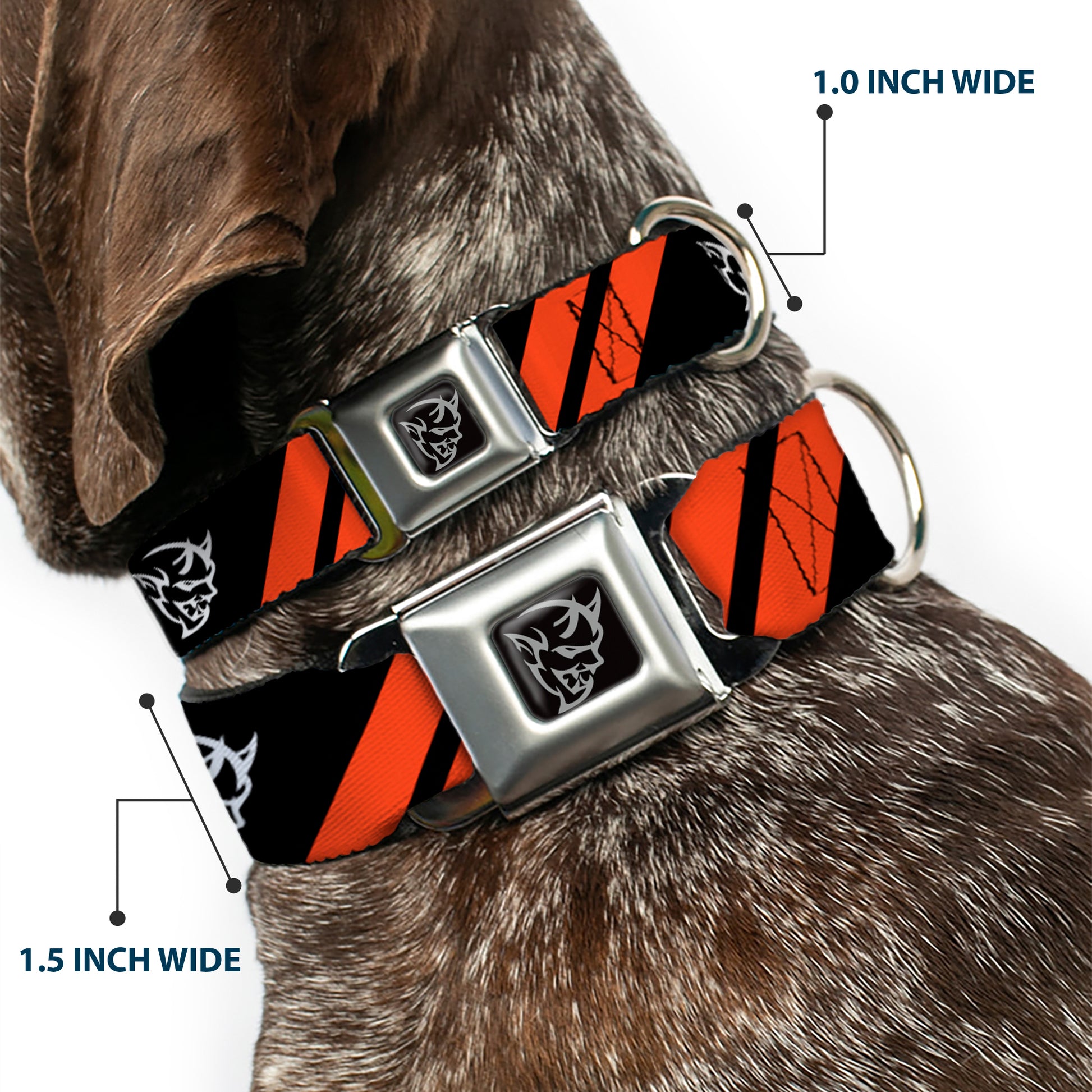 Dodge Demon Icon Full Color Black/White Seatbelt Buckle Collar - Dodge Stripes/Demon Icon Black/Red/White Seatbelt Buckle Collars Dodge